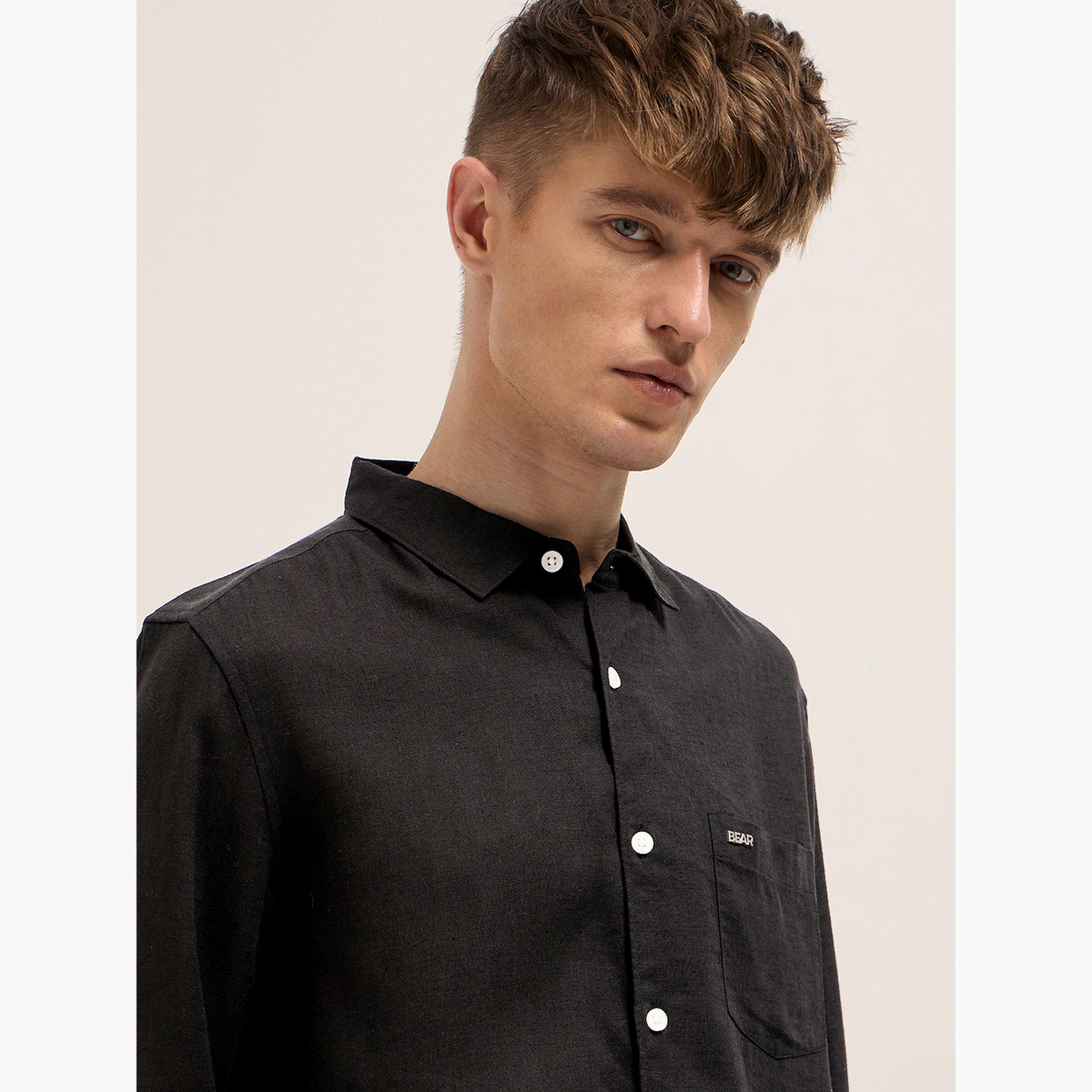ذا بير هاوس × ستايلي - قميص رجالي سادة بقصة ضيقة غير رسمية-men-clothing-shirts-image-2