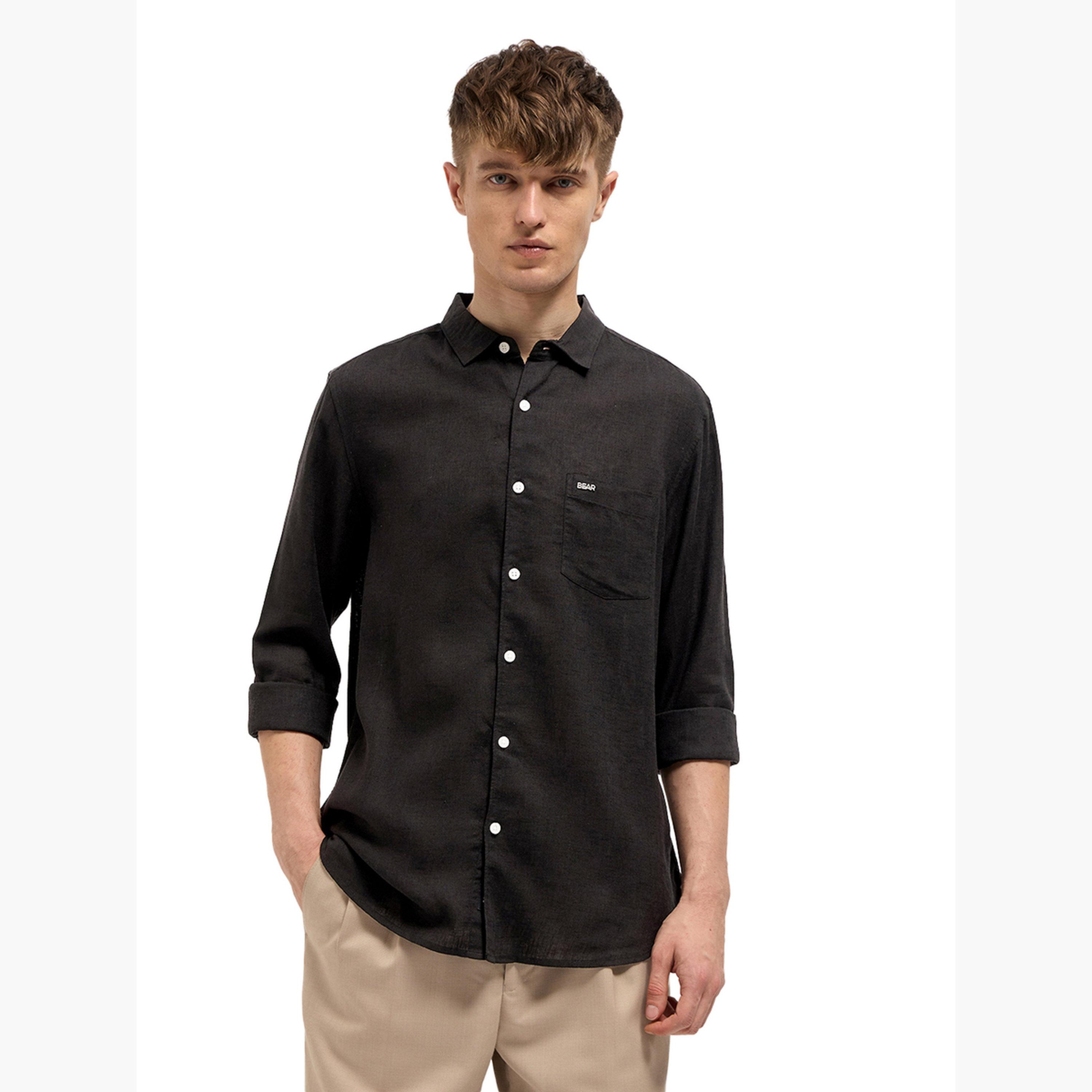 The Bear House X Styli Men's Solid Slim Fit Casual Shirt-men-clothing-shirts-image-3