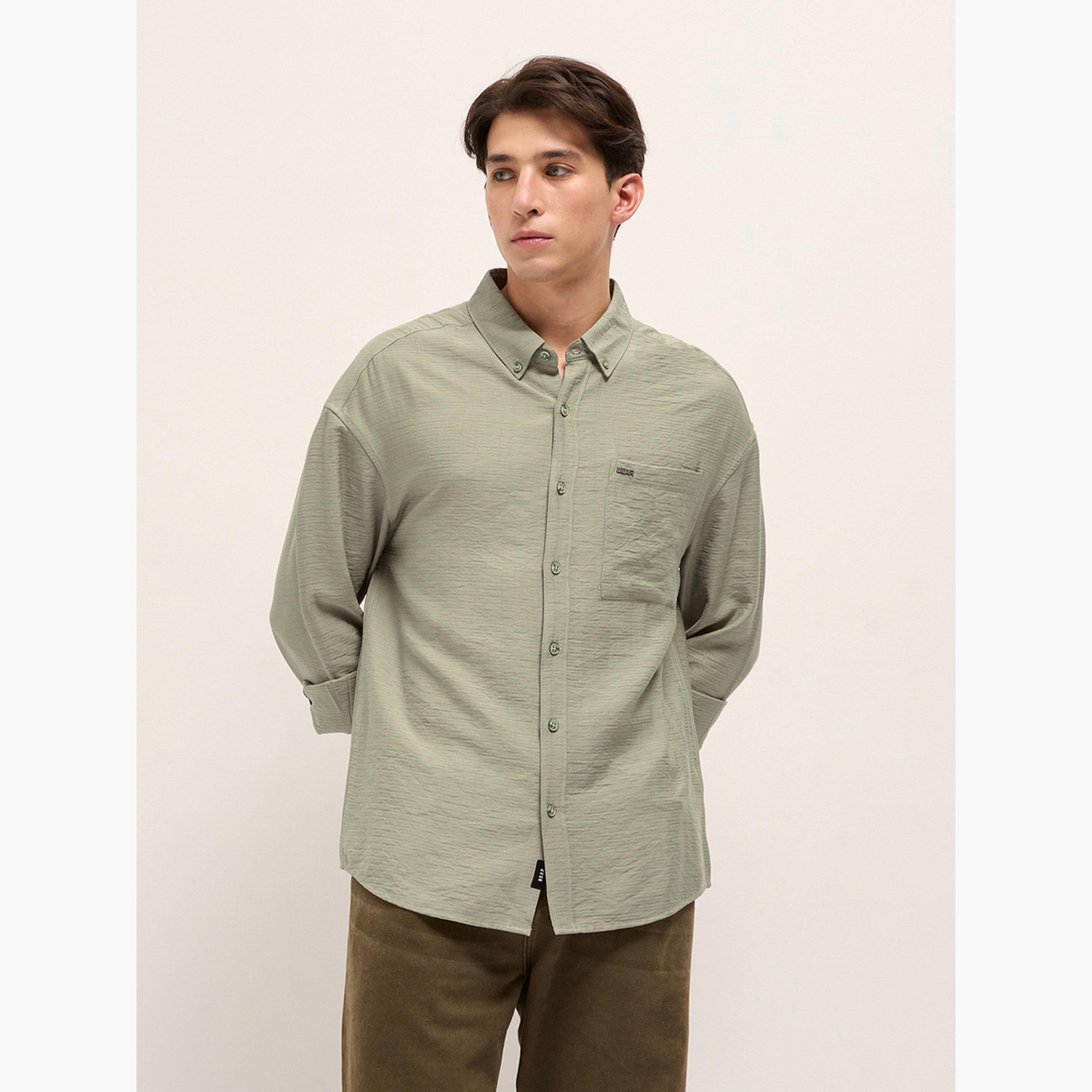 The Bear House X Styli Men's Herringbone Design Relax Fit Casual shirt-men-clothing-shirts-image-1