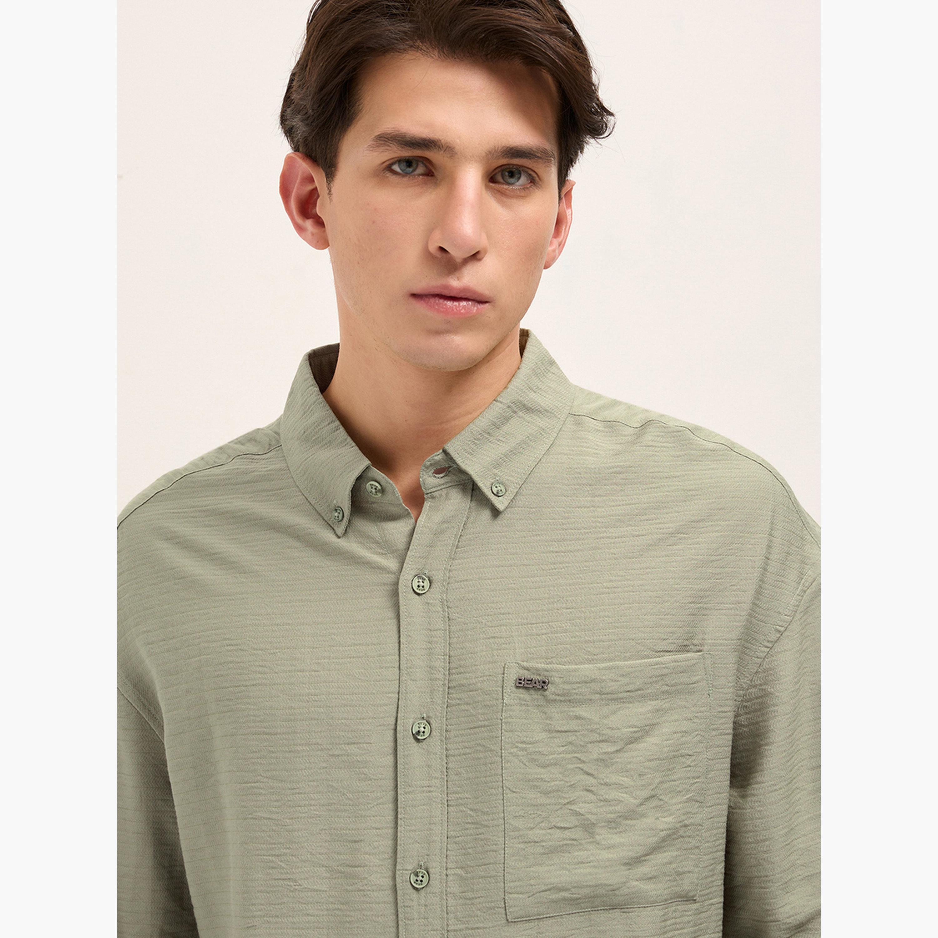 The Bear House X Styli Men's Herringbone Design Relax Fit Casual shirt-men-clothing-shirts-image-2