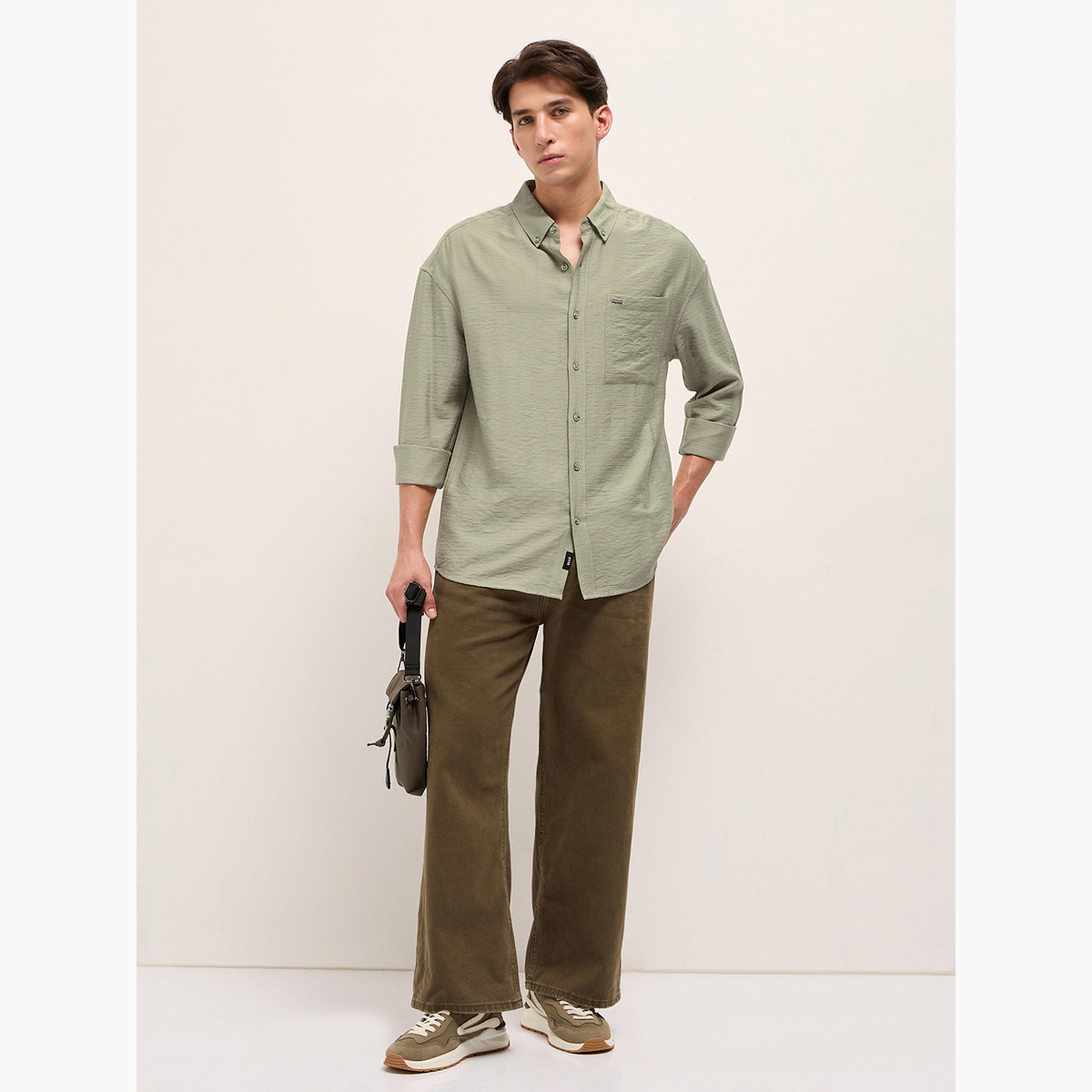 The Bear House X Styli Men's Herringbone Design Relax Fit Casual shirt-men-clothing-shirts-image-3