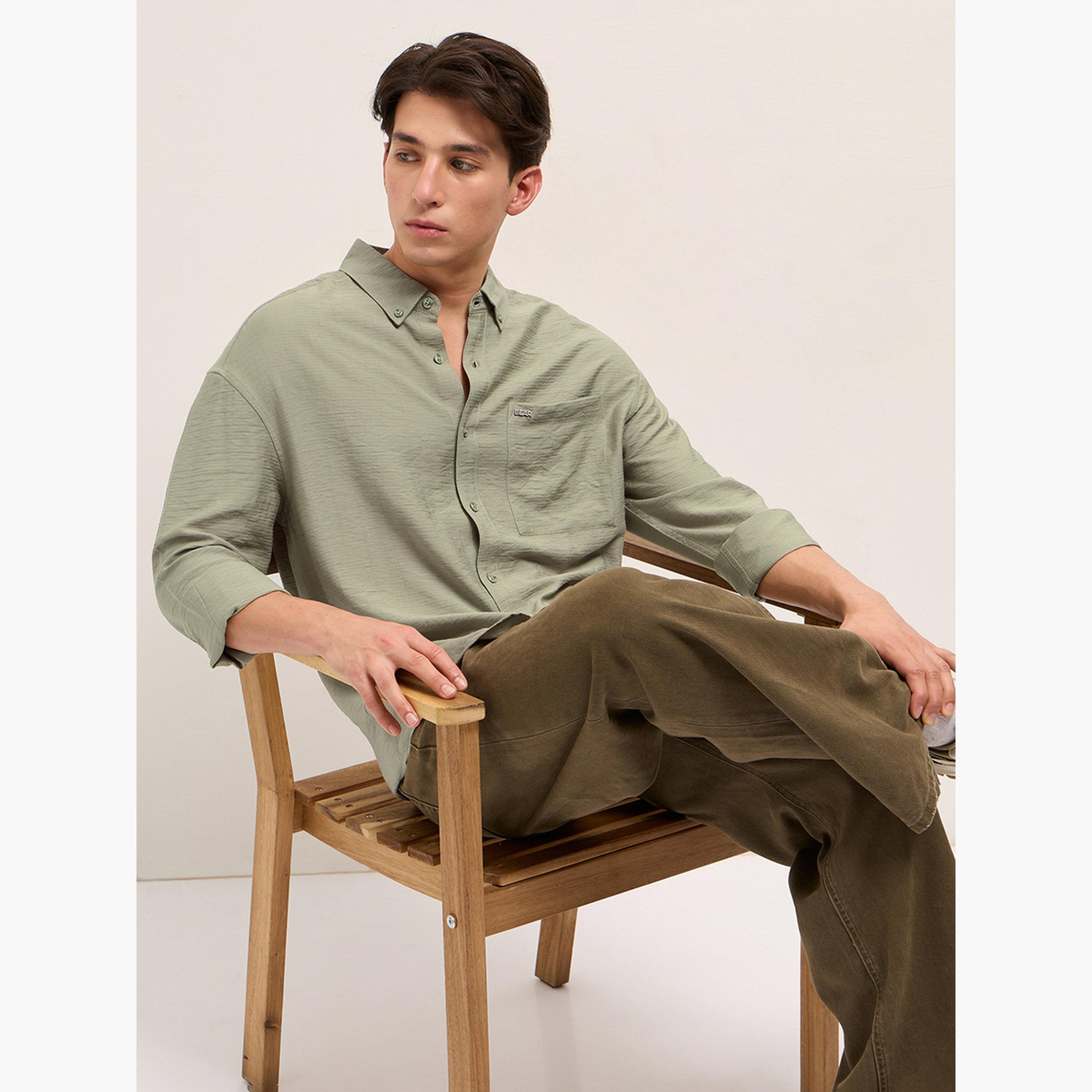 The Bear House X Styli Men's Herringbone Design Relax Fit Casual shirt-men-clothing-shirts-image-4