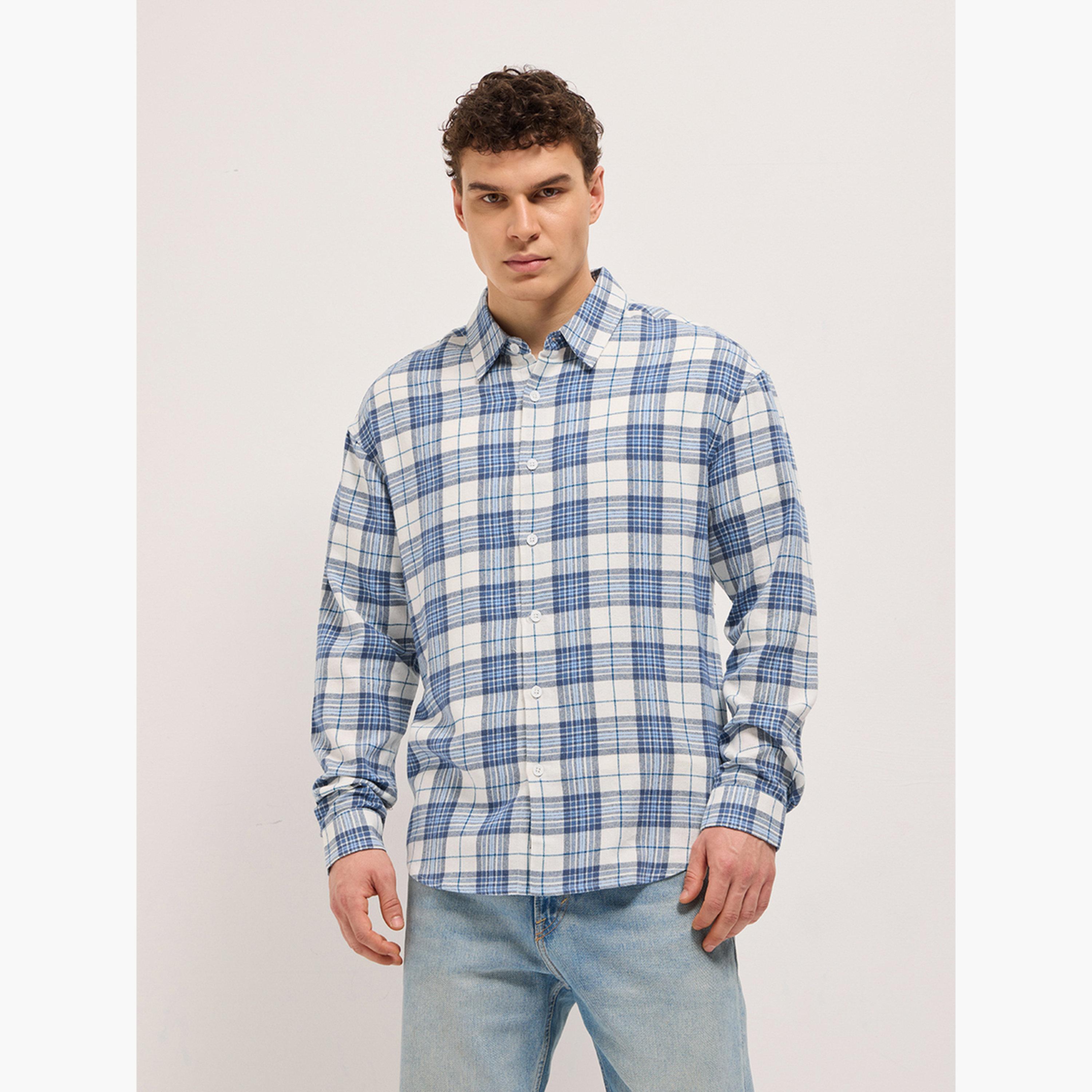 ذا بير هاوس × ستايلي - قميص رجالي كاجوال من الفلانيل القطني المربّع-men-clothing-shirts-image-1