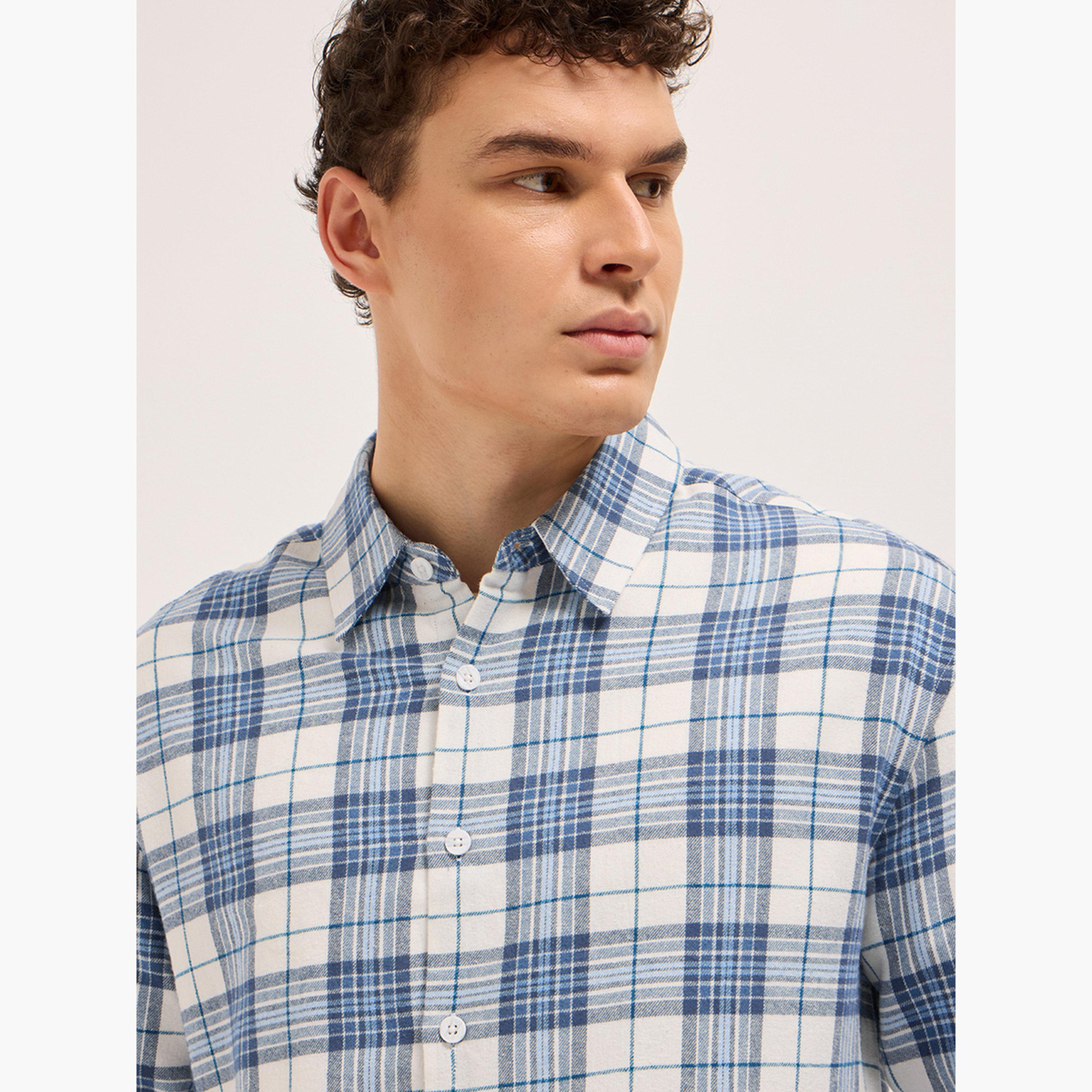 ذا بير هاوس × ستايلي - قميص رجالي كاجوال من الفلانيل القطني المربّع-men-clothing-shirts-image-2