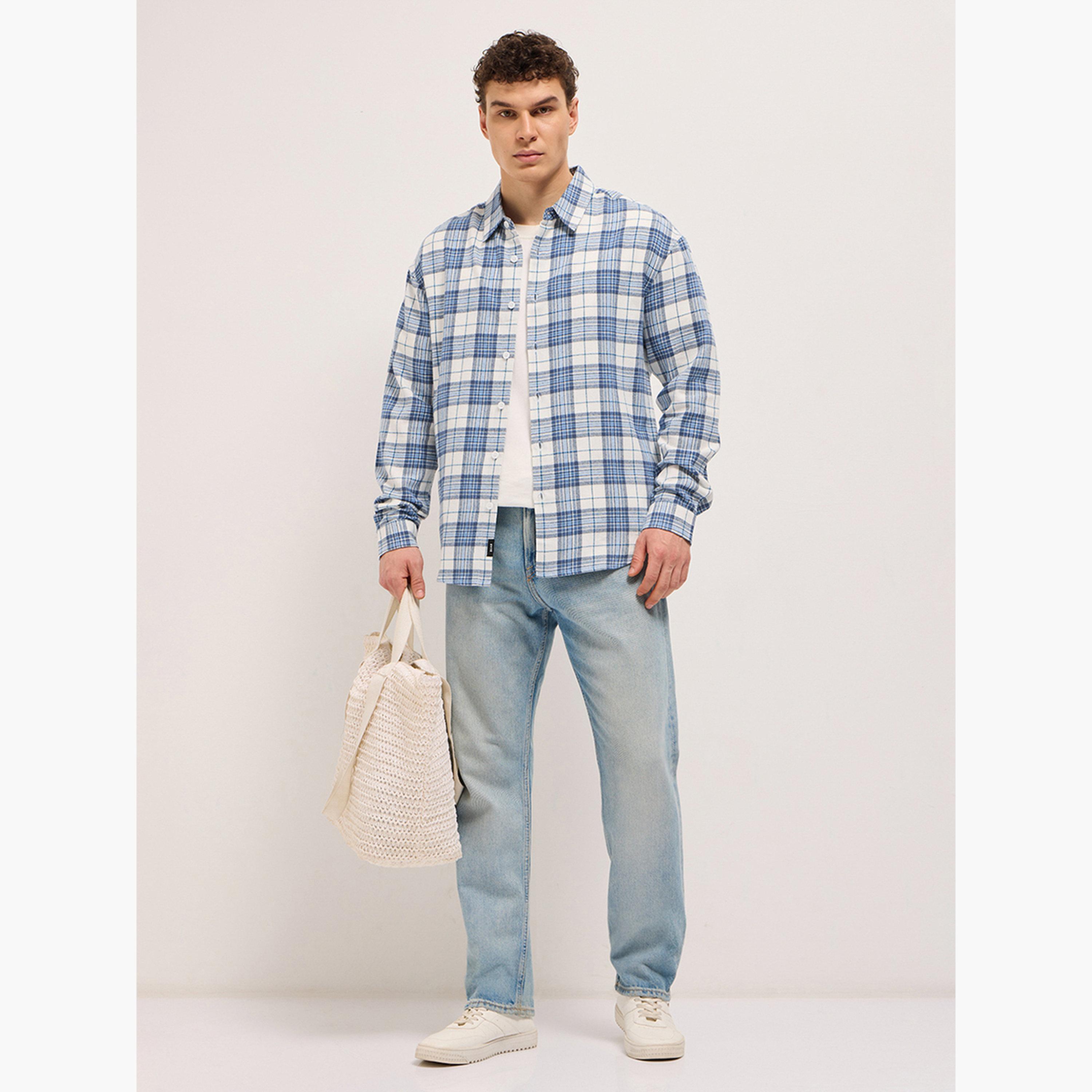 ذا بير هاوس × ستايلي - قميص رجالي كاجوال من الفلانيل القطني المربّع-men-clothing-shirts-image-3