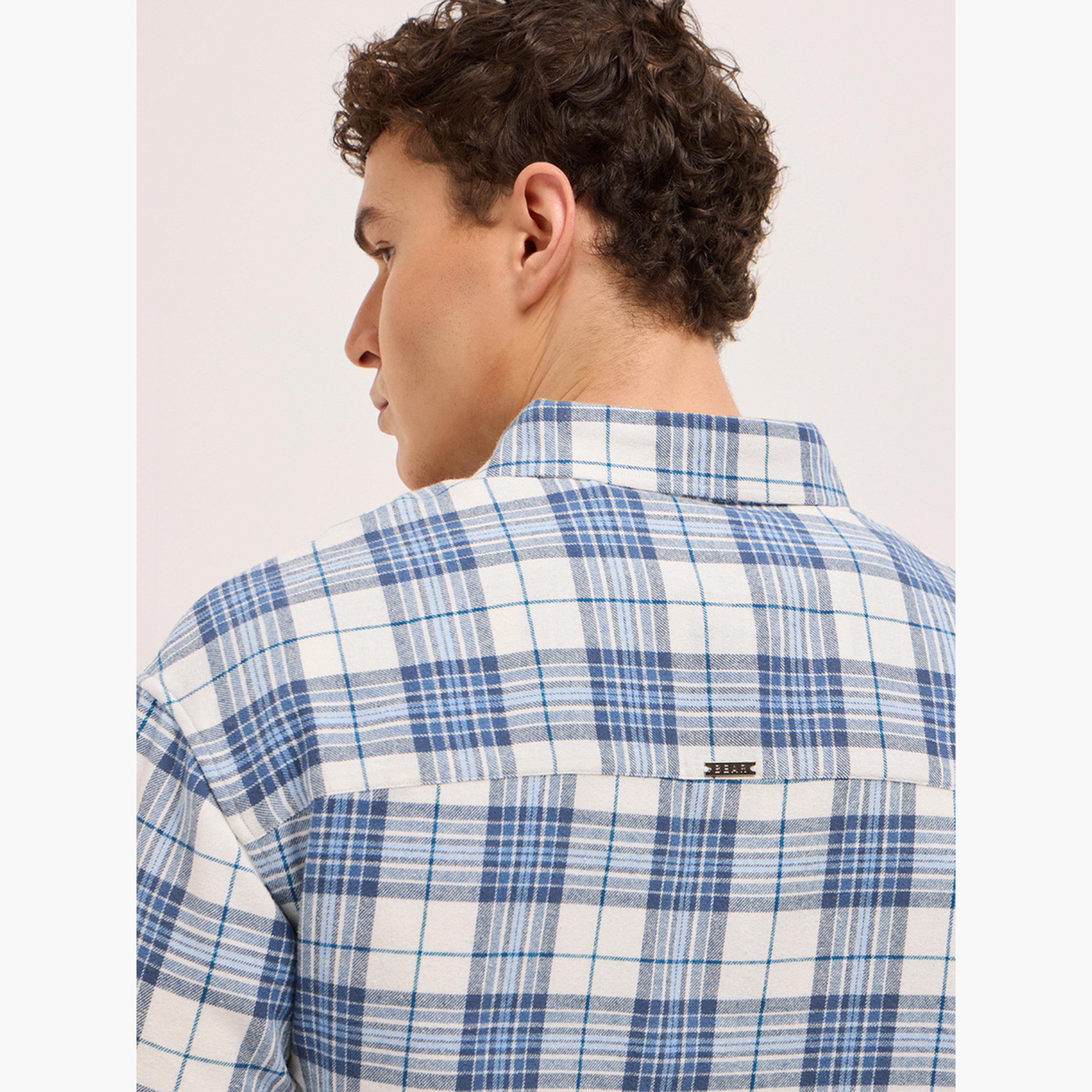 ذا بير هاوس × ستايلي - قميص رجالي كاجوال من الفلانيل القطني المربّع-men-clothing-shirts-image-4