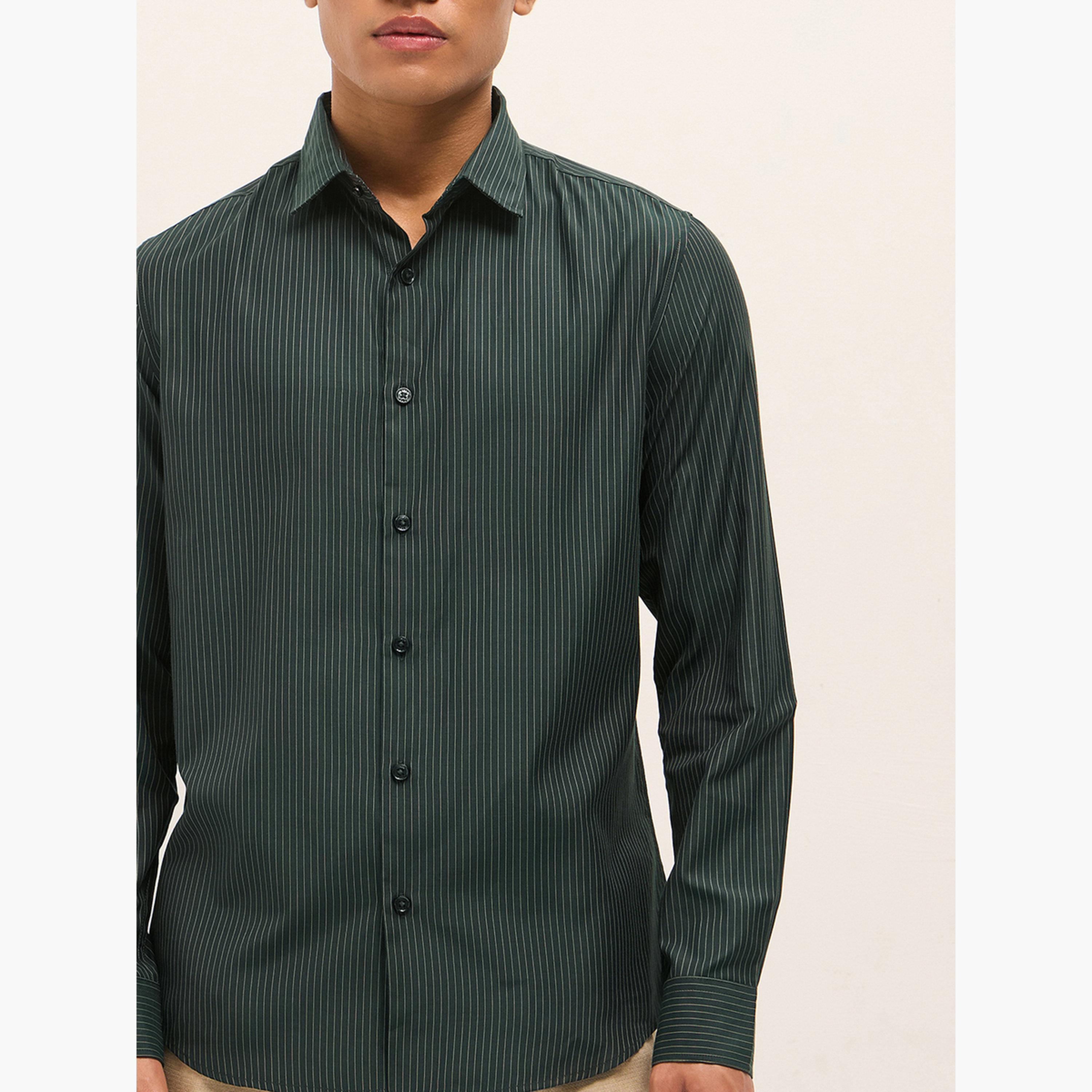 ذا بير هاوس × ستايلي - قميص رجالي رسمي بقصة ضيقة من مزيج القطن بنقشة مخططة-men-clothing-shirts-image-4