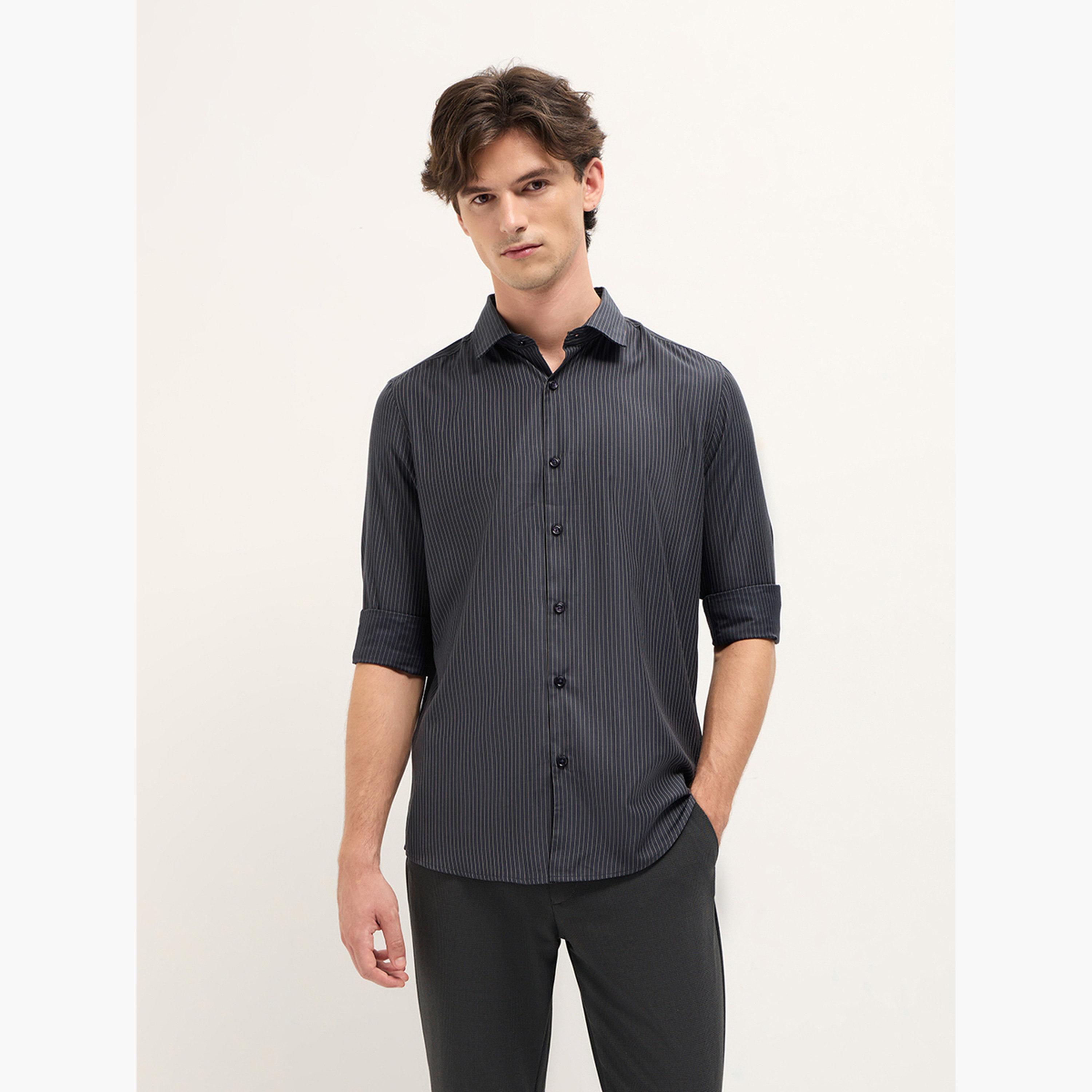 ذا بير هاوس × ستايلي - قميص رجالي رسمي مخطط منسوج قصة محددة-men-clothing-shirts-image-1