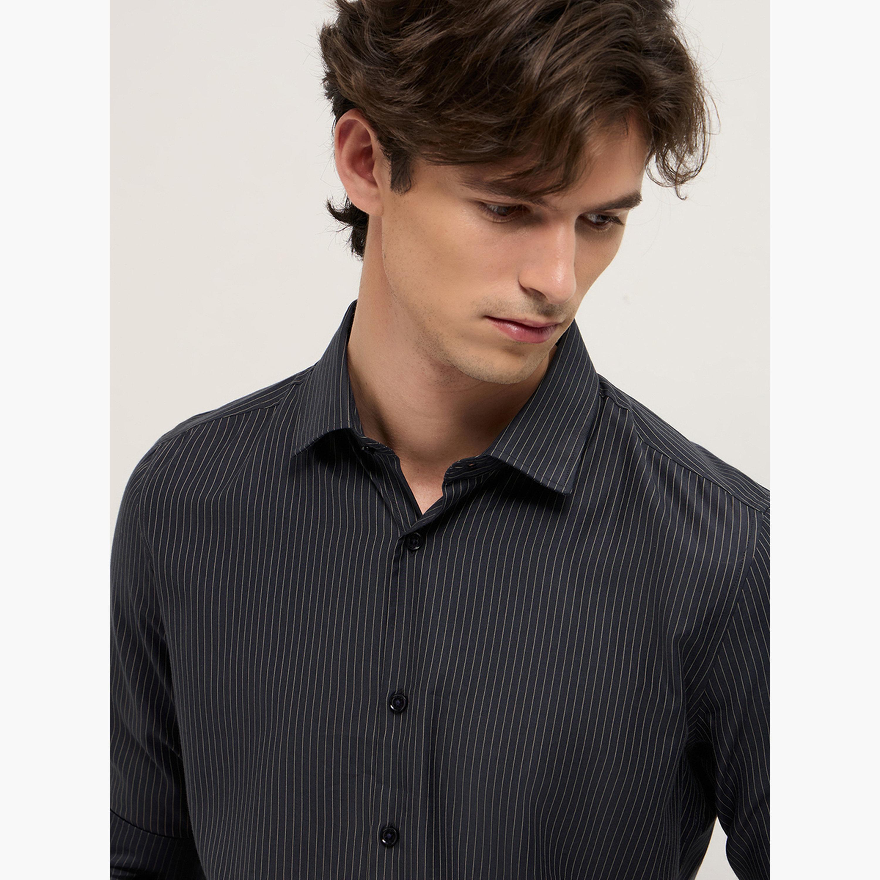 ذا بير هاوس × ستايلي - قميص رجالي رسمي مخطط منسوج قصة محددة-men-clothing-shirts-image-4