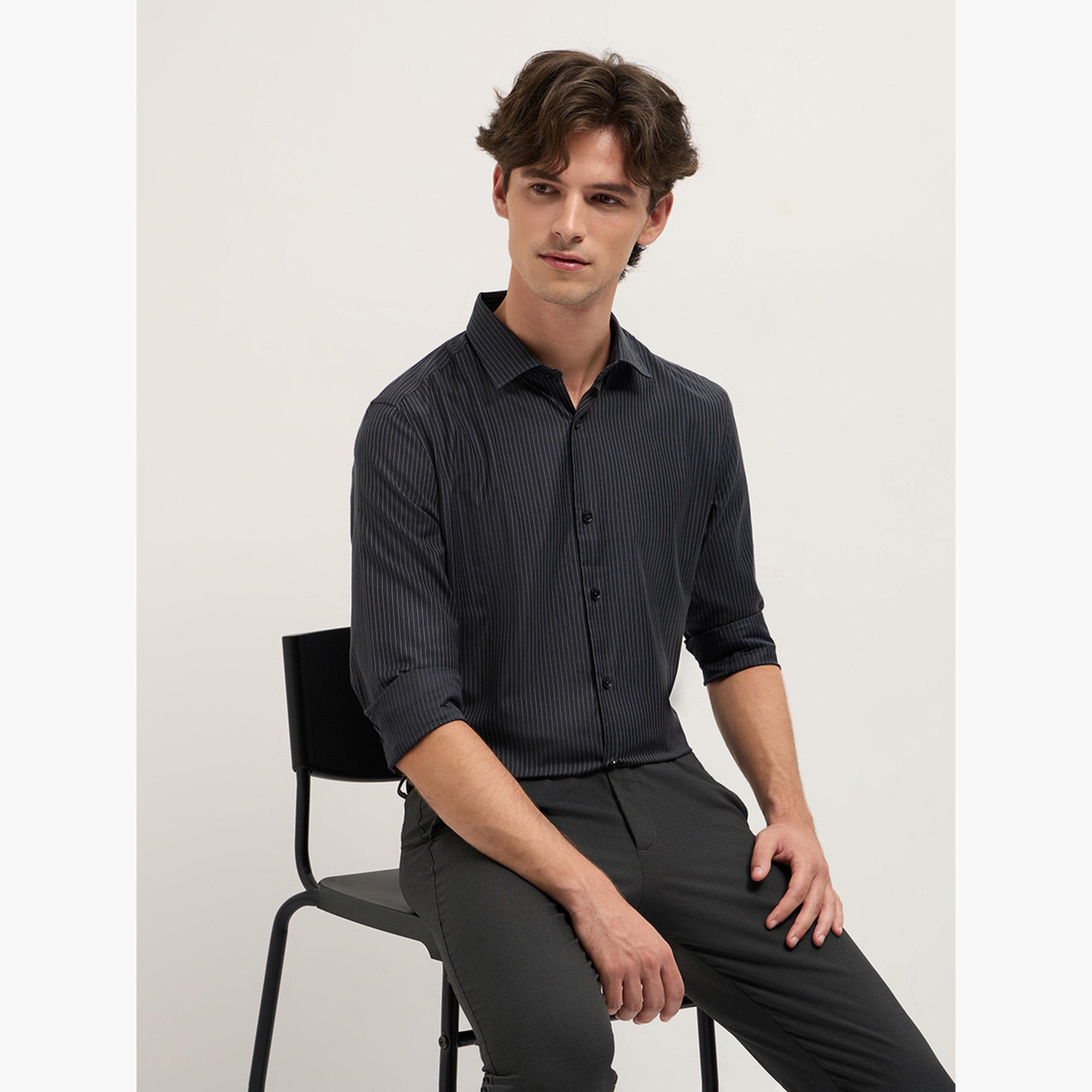 ذا بير هاوس × ستايلي - قميص رجالي رسمي مخطط منسوج قصة محددة-men-clothing-shirts-image-5