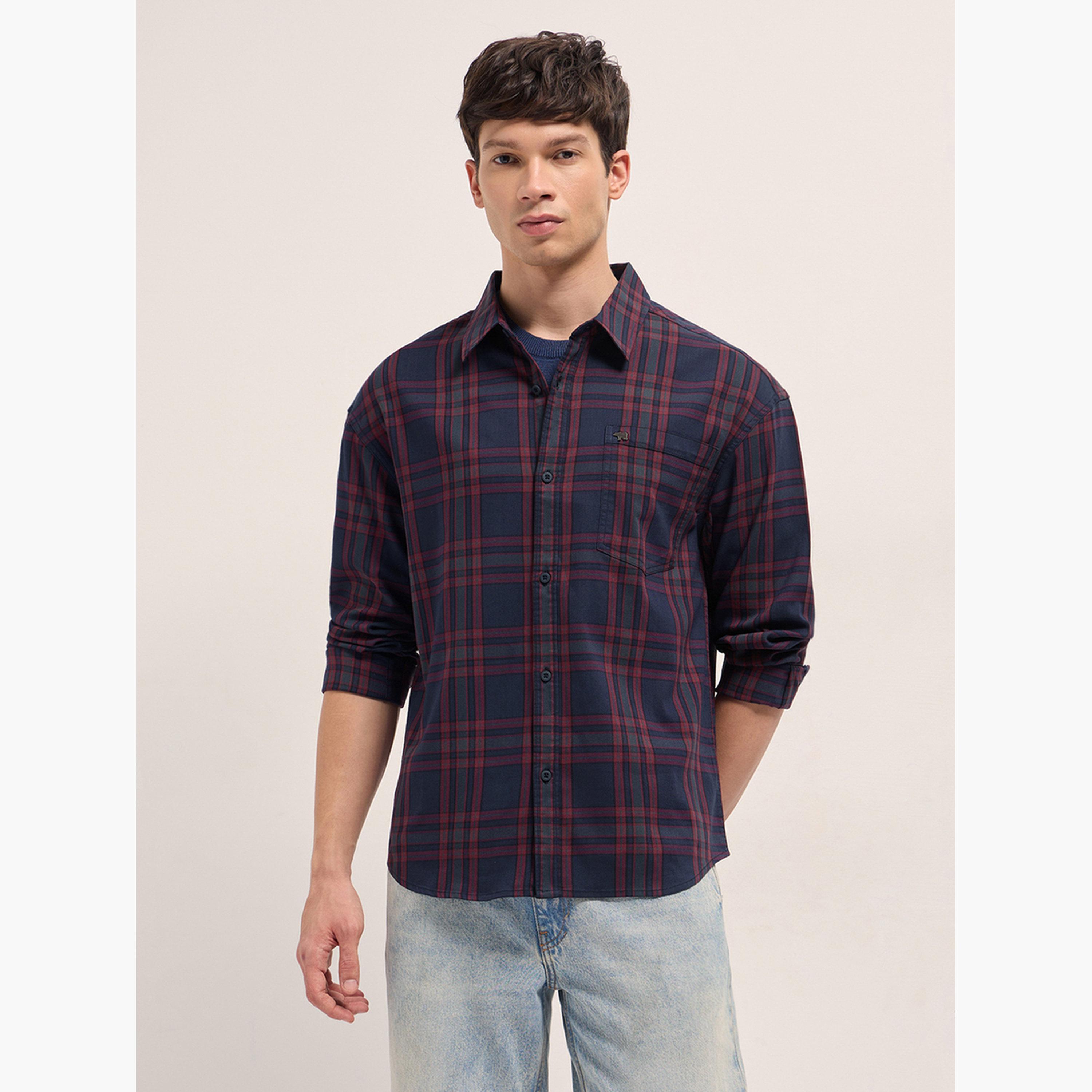 The Bear House X Styli Men Cotton Checked Relaxed Fit Casual Overshirt-men-clothing-shirts-image-1