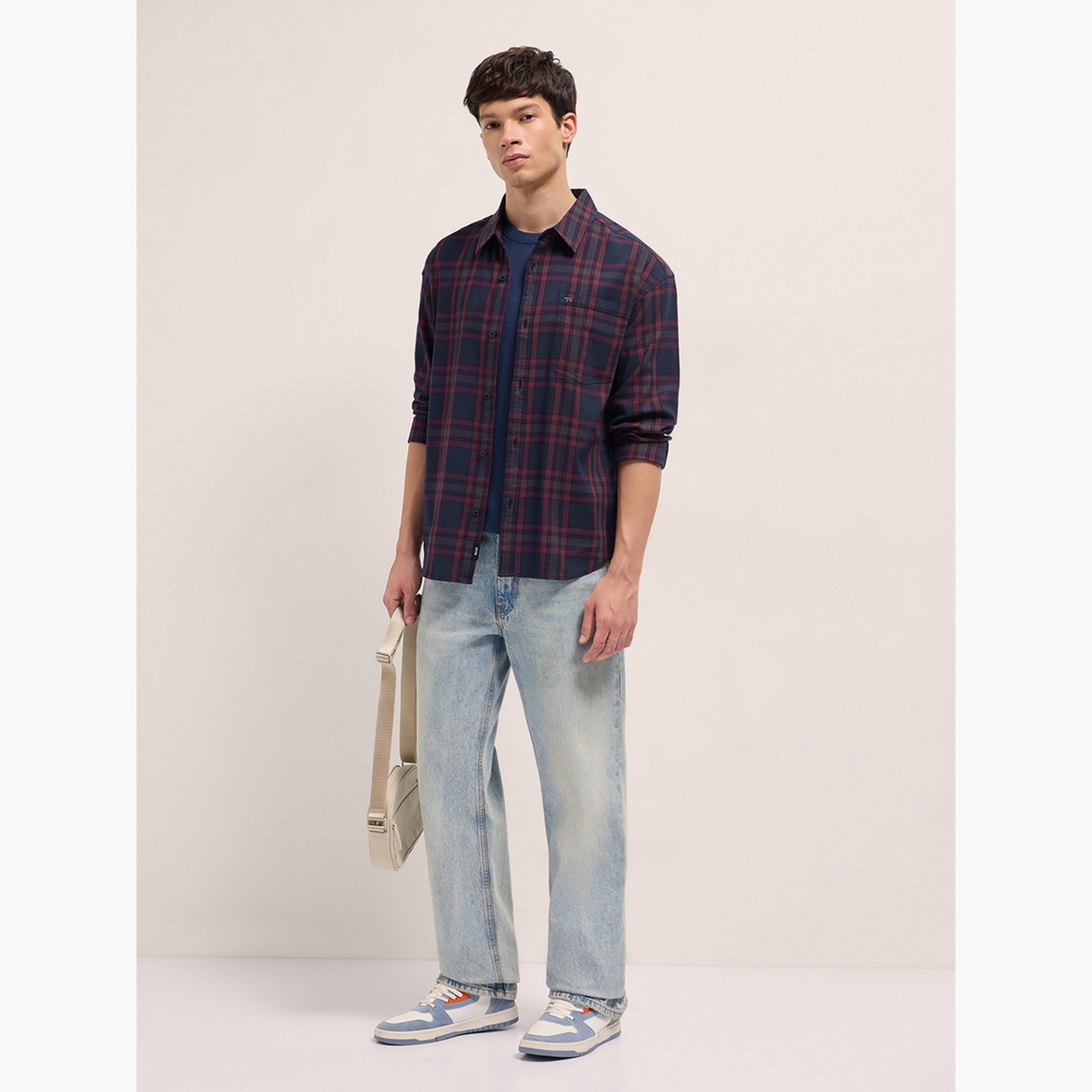 The Bear House X Styli Men Cotton Checked Relaxed Fit Casual Overshirt-men-clothing-shirts-image-2