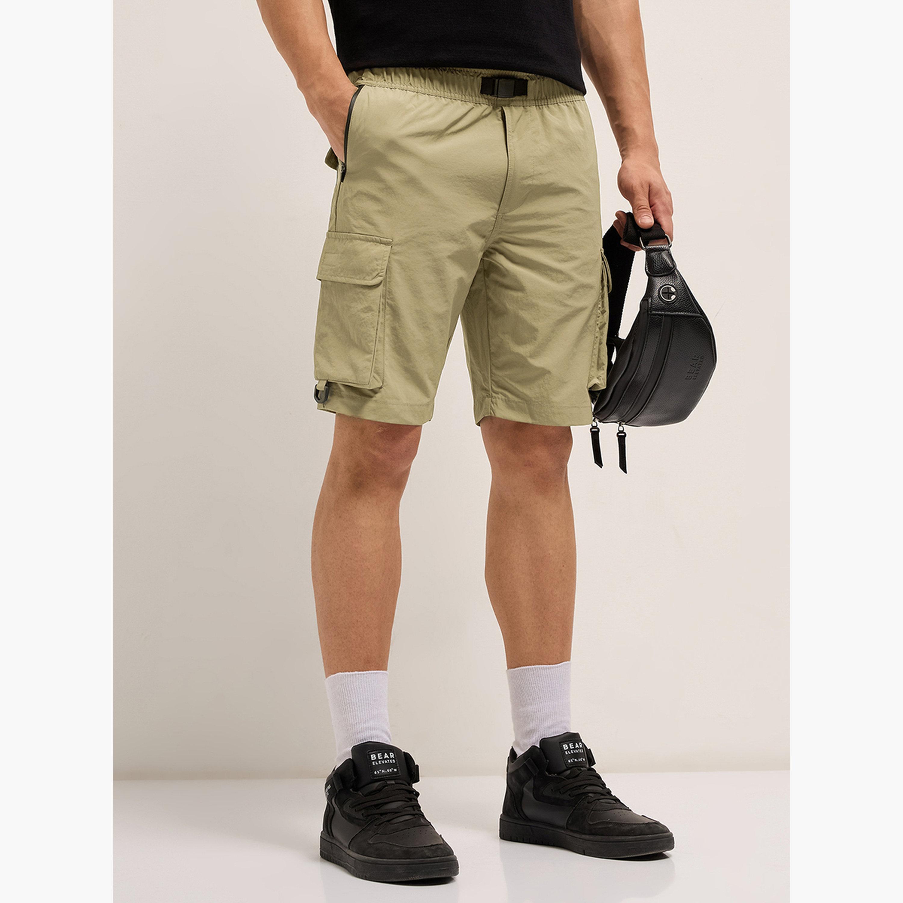 The Bear House X Styli Men Solid Comfort Fit Cargo Shorts-men-clothing-bottoms-shorts-image-4