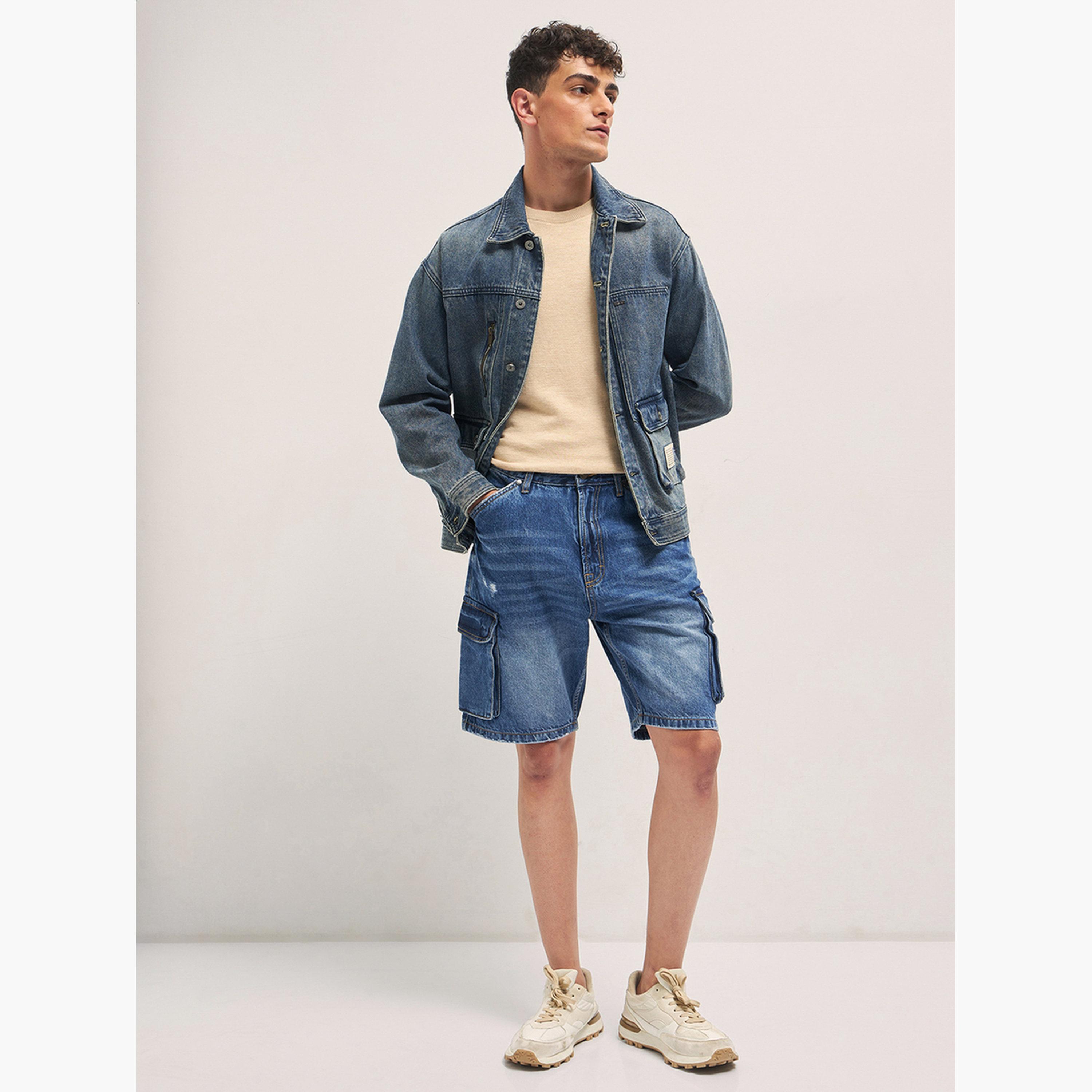 ذا بير هاوس × ستايلي - شورت جينز رجالي قطني فضفاض-men-clothing-bottoms-shorts-image-2