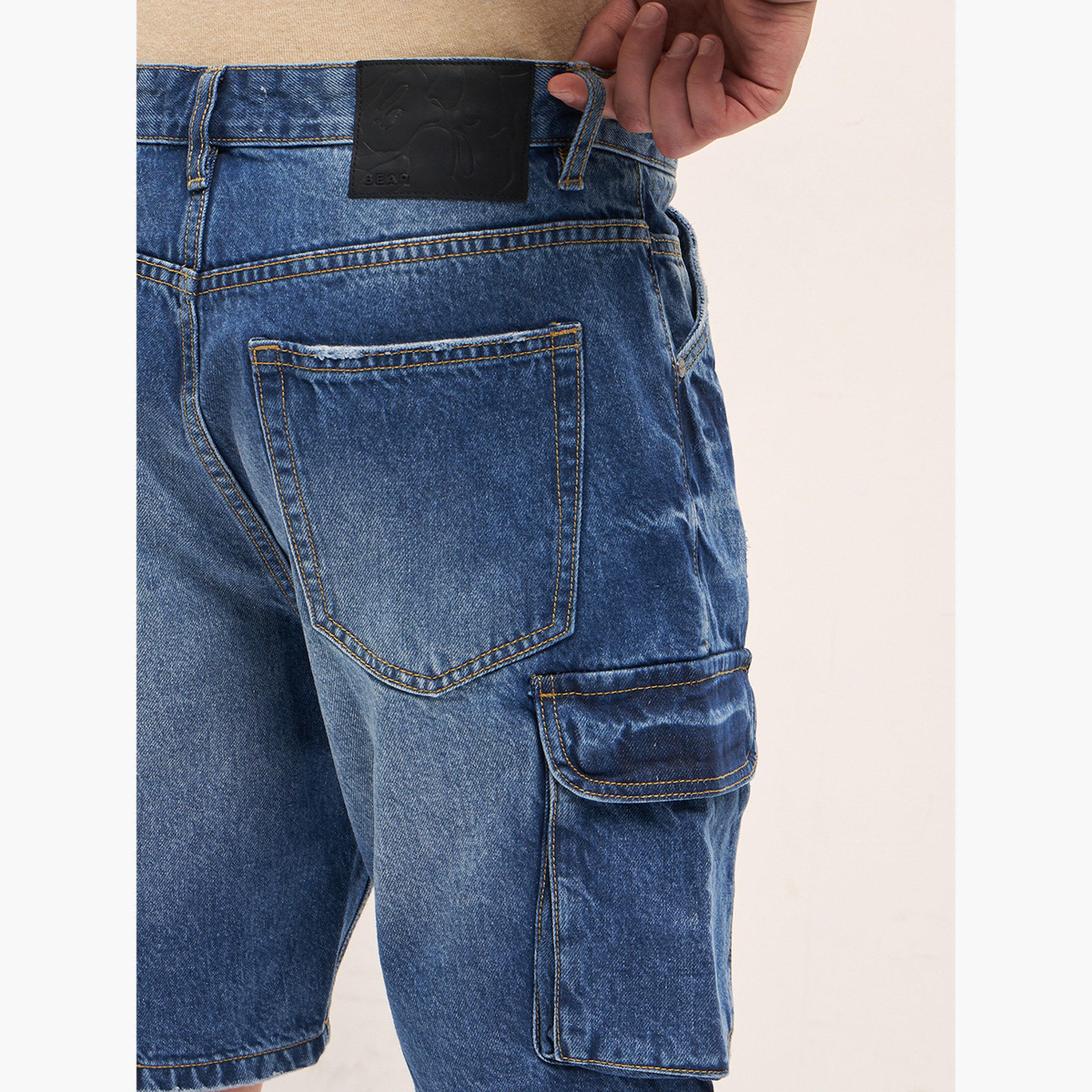 ذا بير هاوس × ستايلي - شورت جينز رجالي قطني فضفاض-men-clothing-bottoms-shorts-image-3