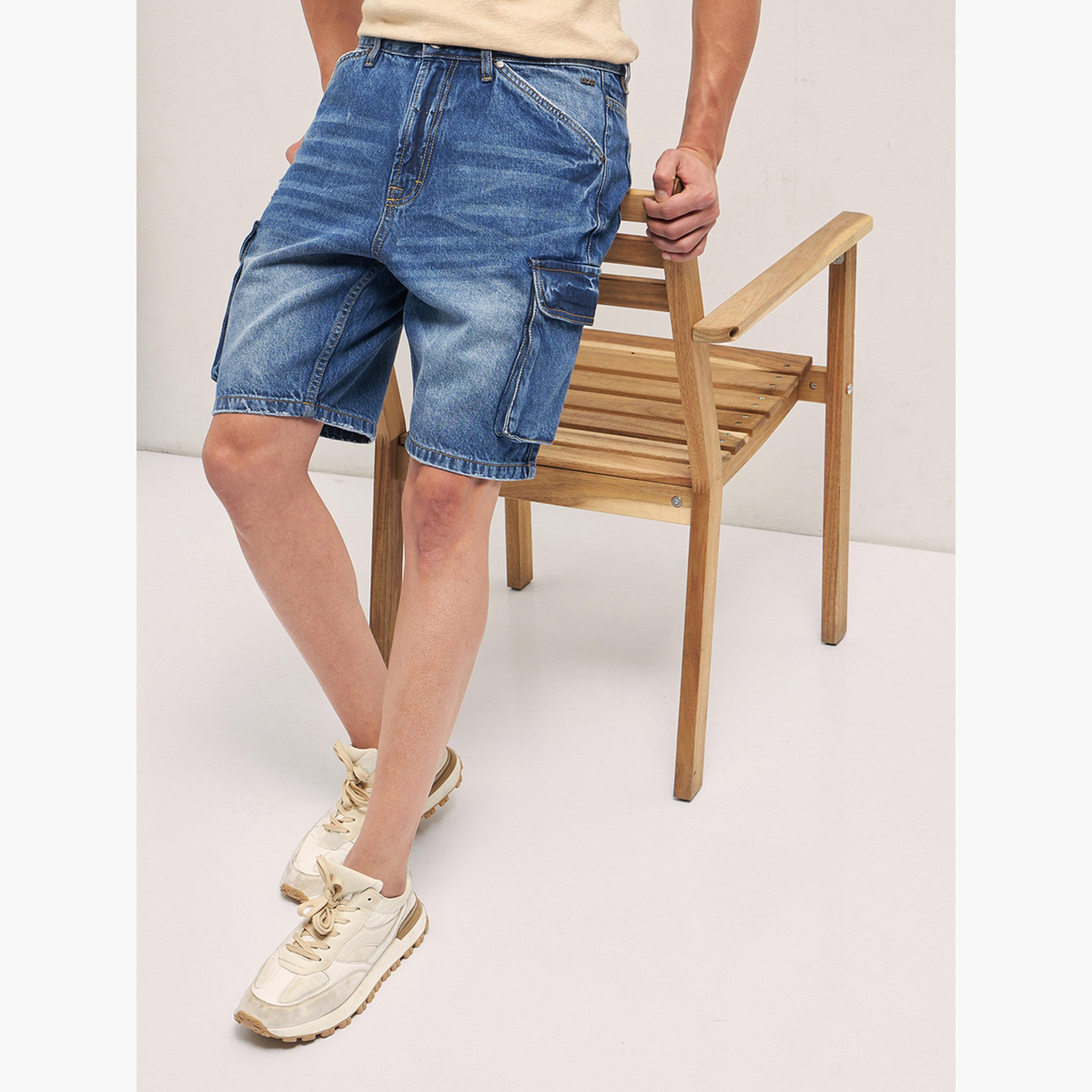 ذا بير هاوس × ستايلي - شورت جينز رجالي قطني فضفاض-men-clothing-bottoms-shorts-image-6