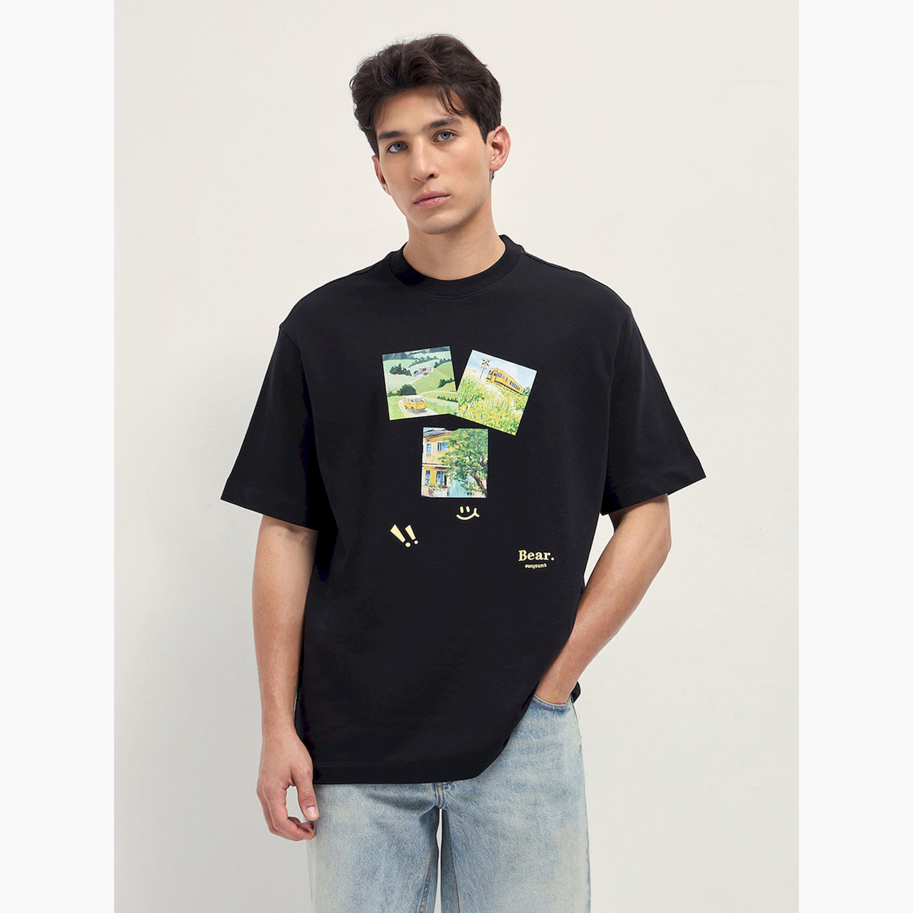 تيشيرت رجالي قطن خالص بياقة دائرية وقصة فضفاضة-men-clothing-tshirtsandpolos-tshirts-image-1