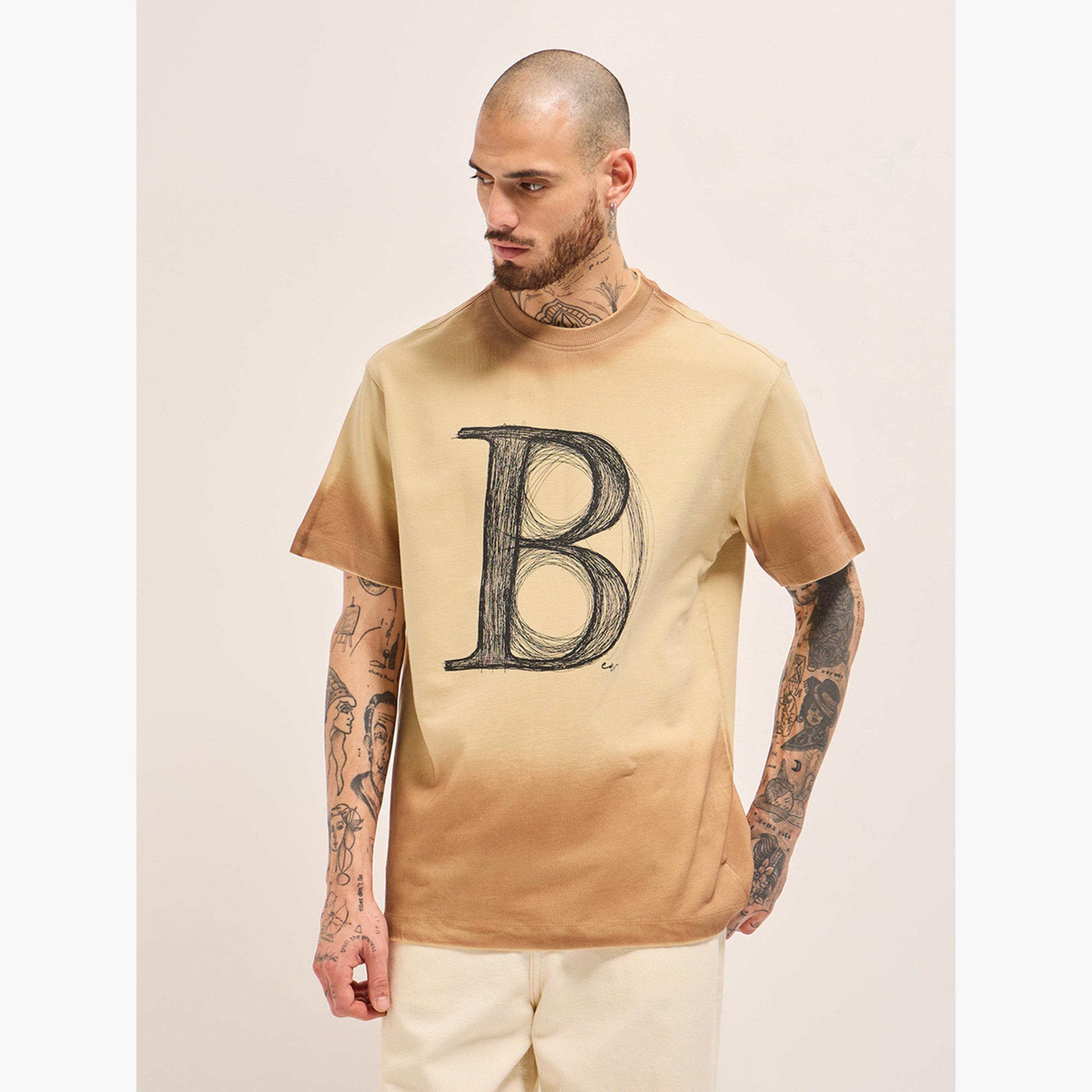تيشيرت رجالي قطن خالص مغسول بطبعة حروف-men-clothing-tshirtsandpolos-tshirts-image-1