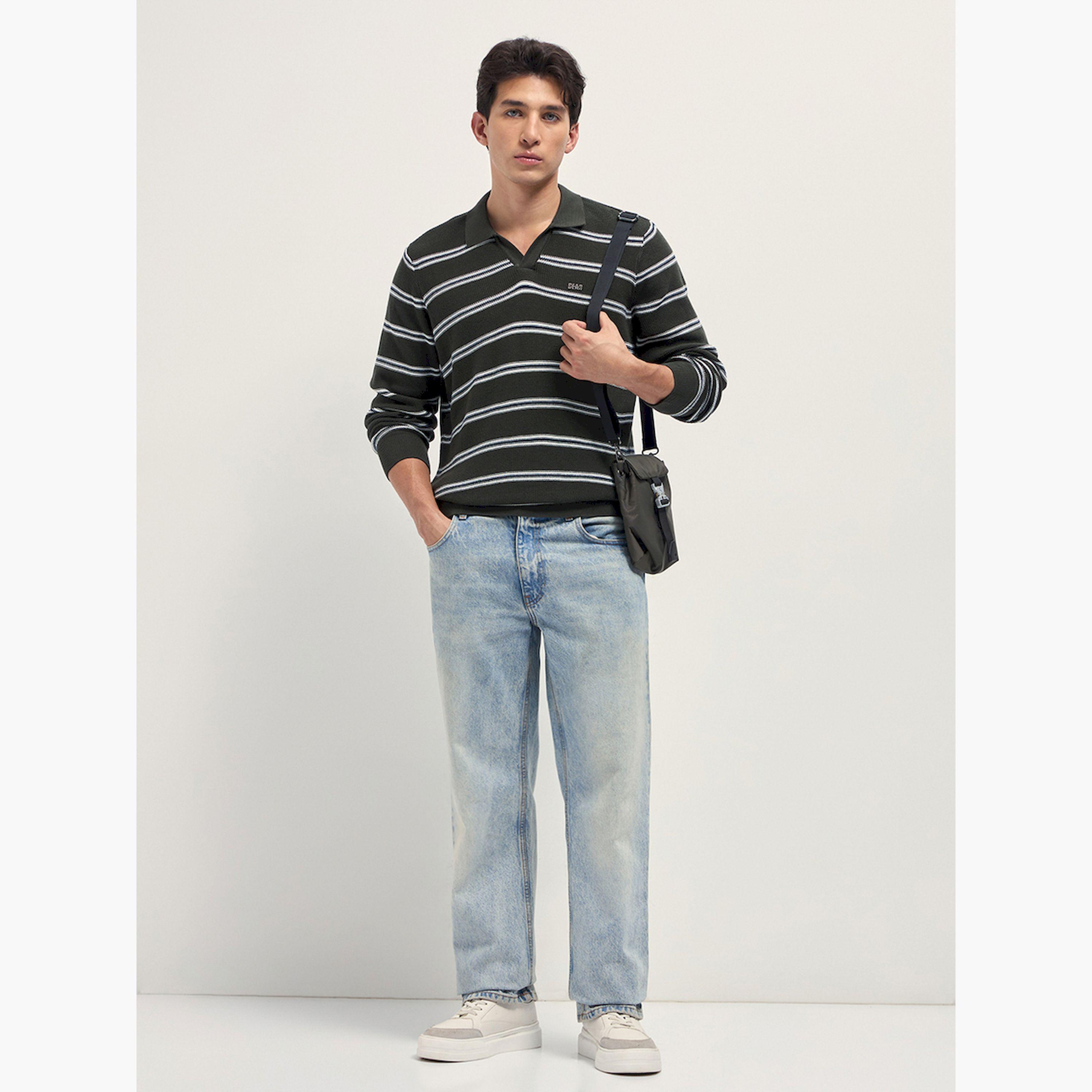 سويتر بولو رجالي قطن خالص محبوكة ومخططة-men-clothing-tshirtsandpolos-polos-image-2