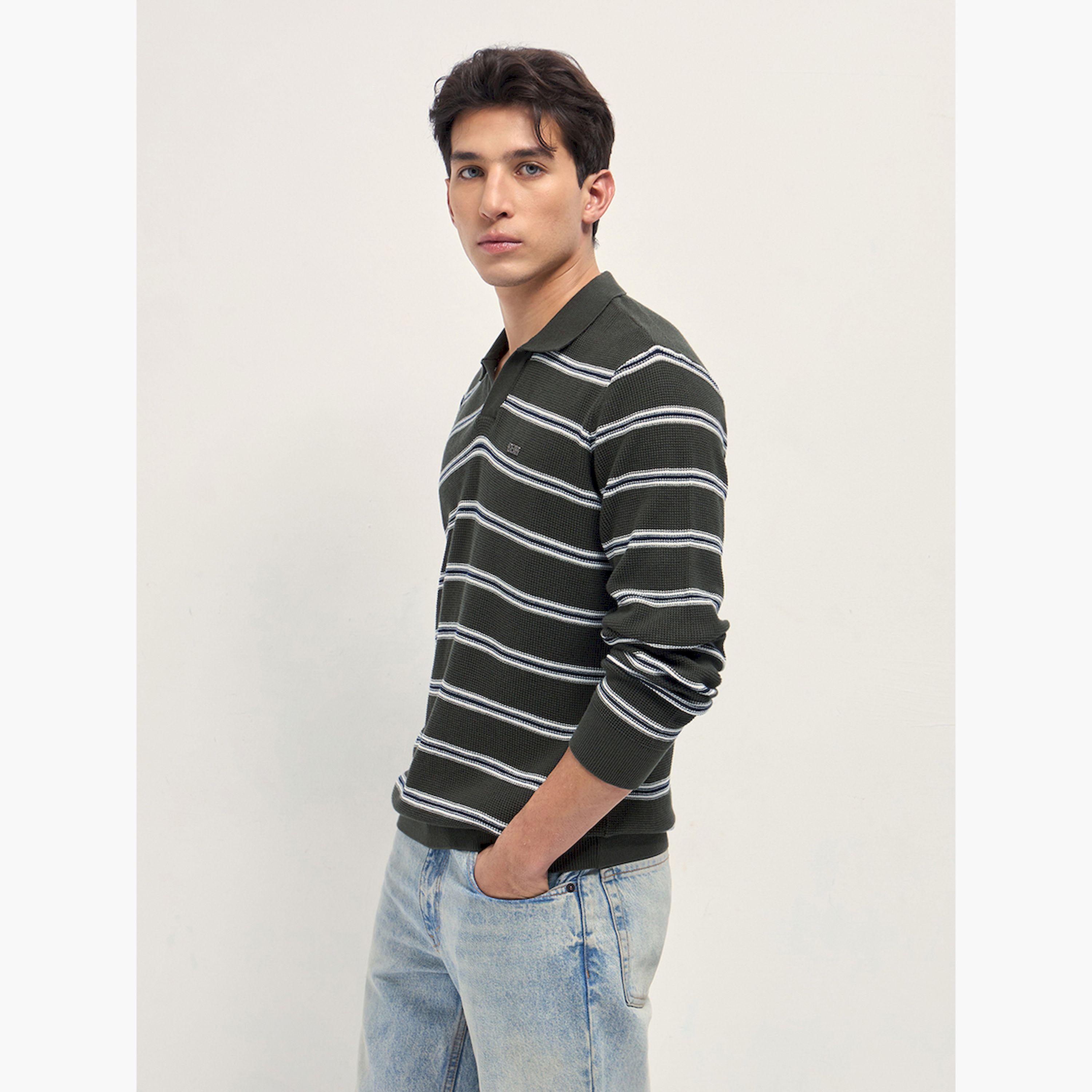 The Bear House X Styli Men Pure Cotton Striped Flat Knit Polo Sweater-men-clothing-tshirtsandpolos-polos-image-3