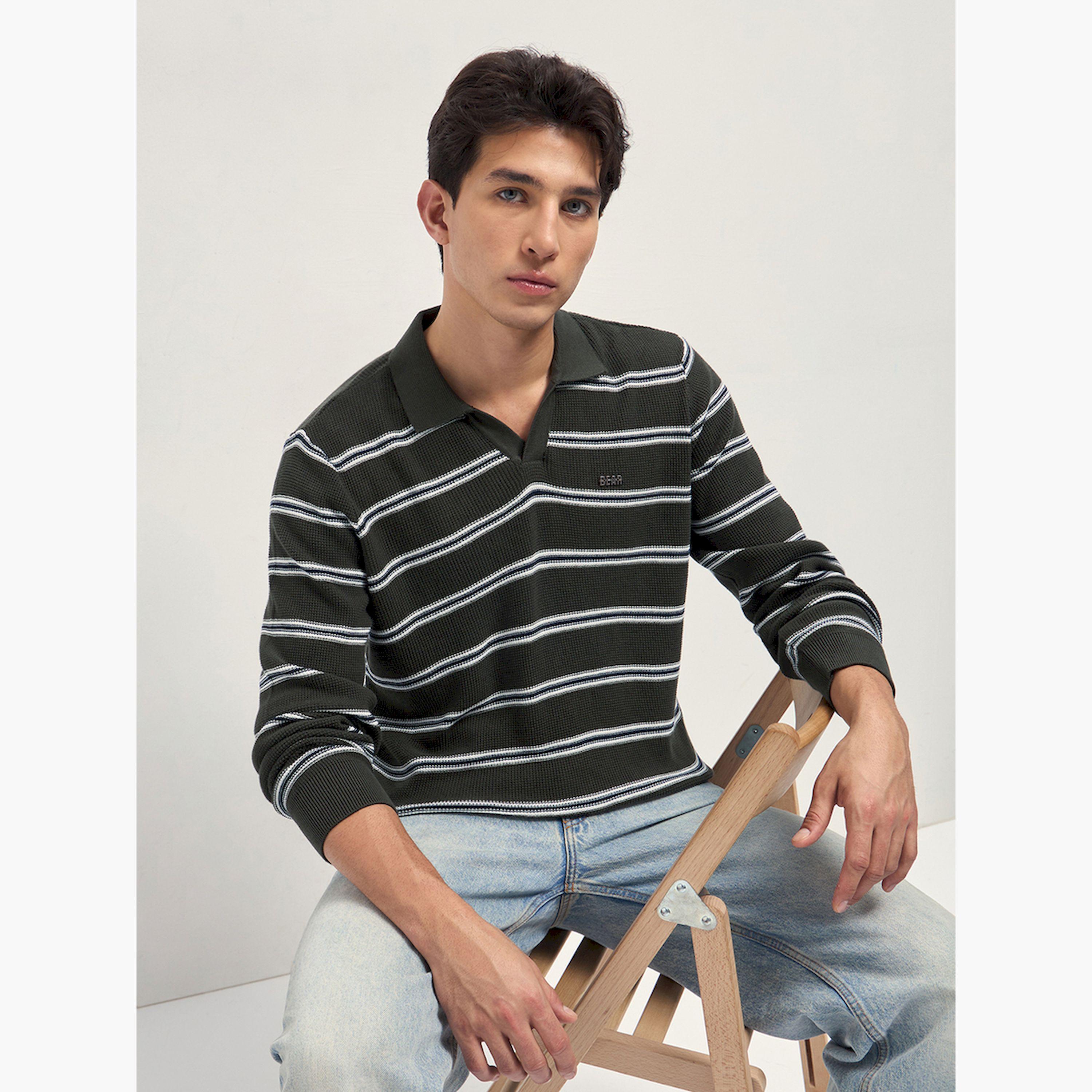 The Bear House X Styli Men Pure Cotton Striped Flat Knit Polo Sweater-men-clothing-tshirtsandpolos-polos-image-4
