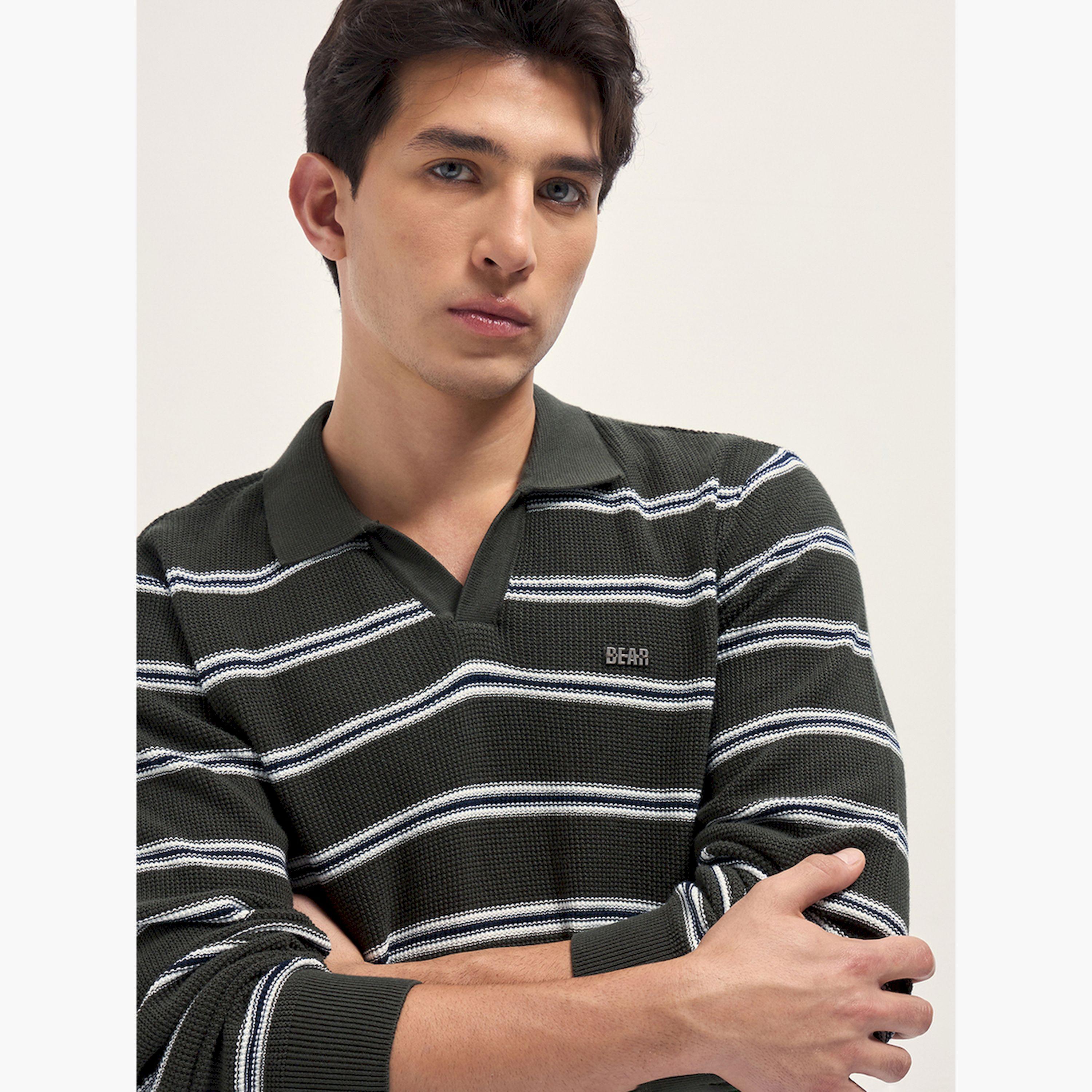 The Bear House X Styli Men Pure Cotton Striped Flat Knit Polo Sweater-men-clothing-tshirtsandpolos-polos-image-6