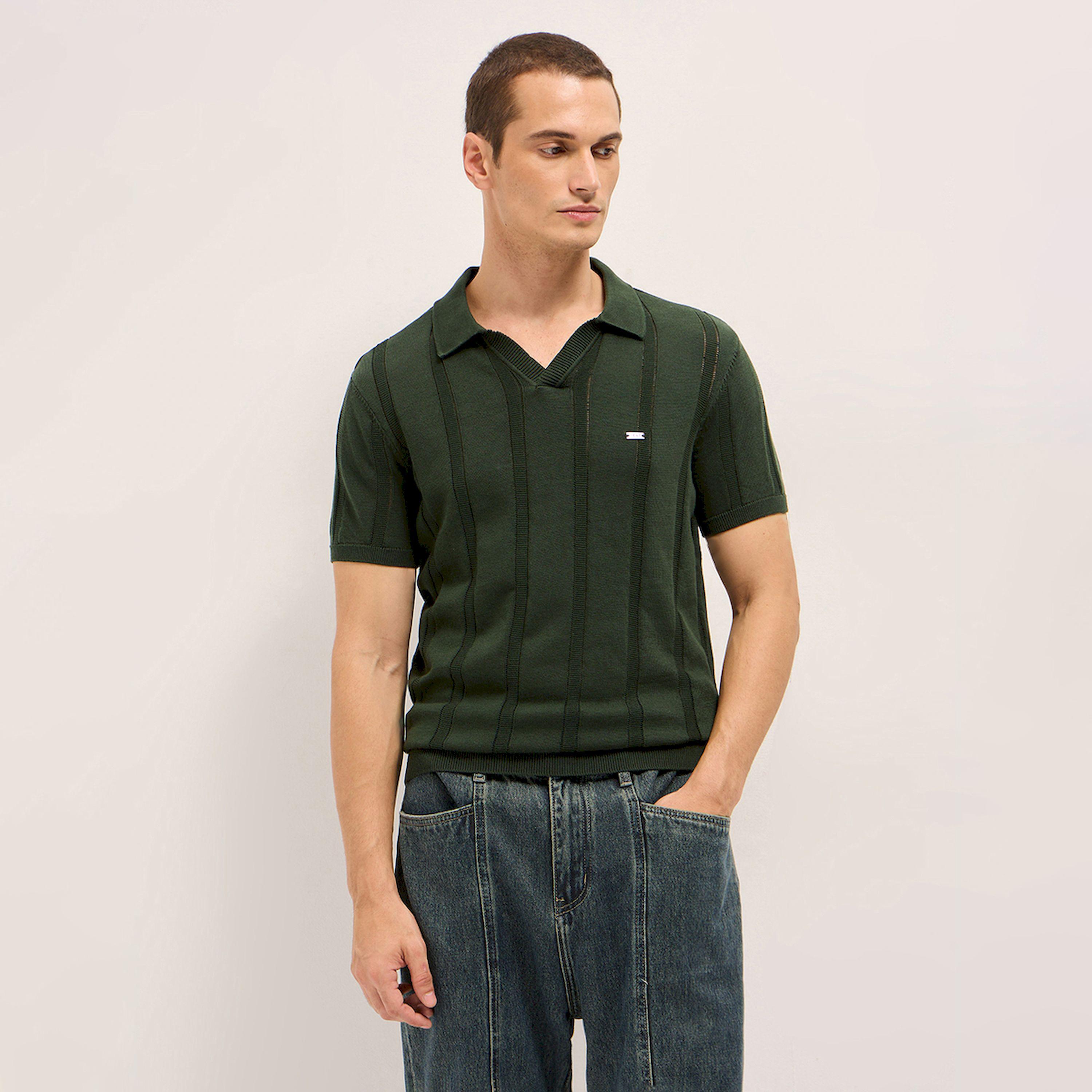 قميص بولو رجالي قطن خالص محبوك بارز الملمس وقصة ضيقة-men-clothing-tshirtsandpolos-polos-image-1