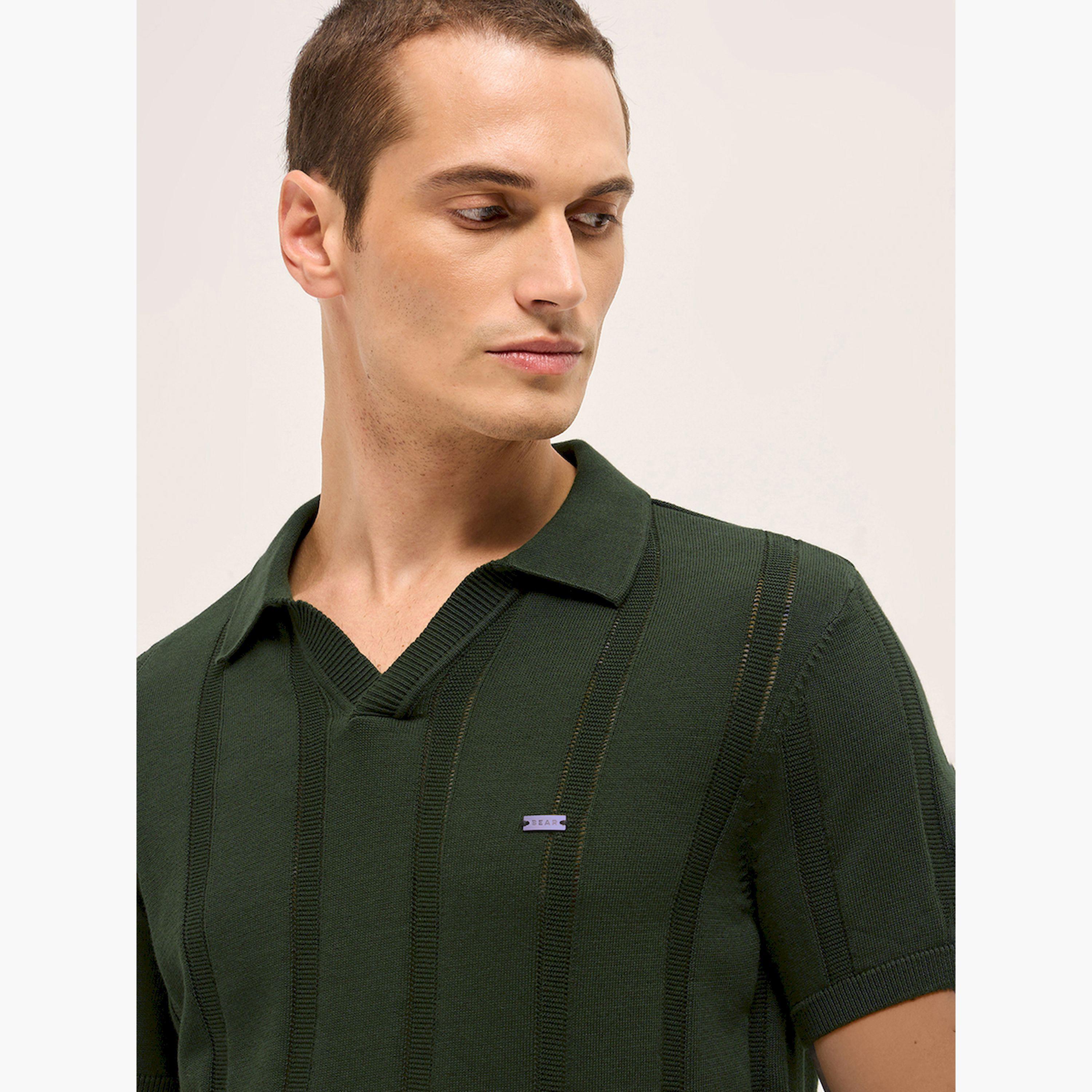 قميص بولو رجالي قطن خالص محبوك بارز الملمس وقصة ضيقة-men-clothing-tshirtsandpolos-polos-image-3