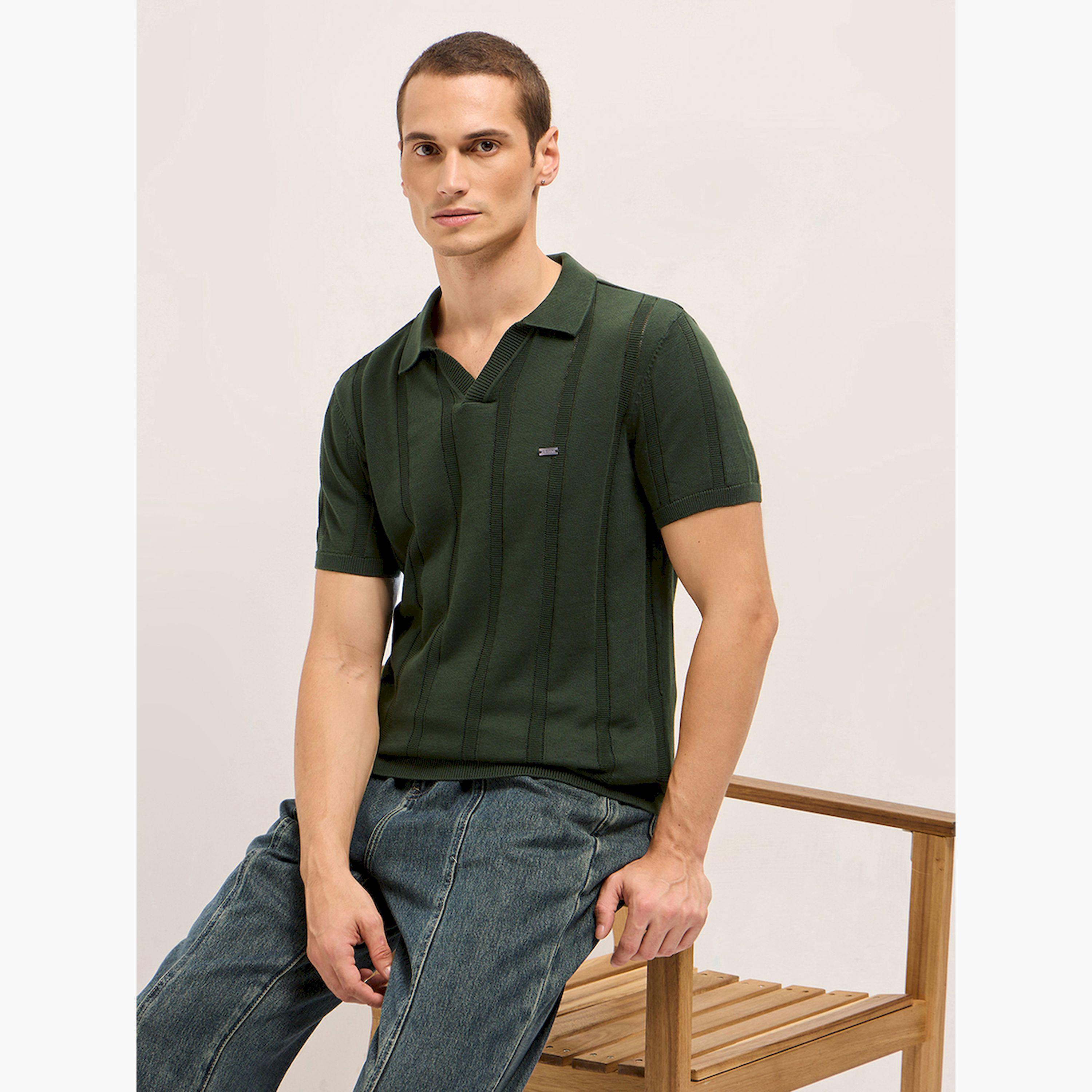 قميص بولو رجالي قطن خالص محبوك بارز الملمس وقصة ضيقة-men-clothing-tshirtsandpolos-polos-image-4