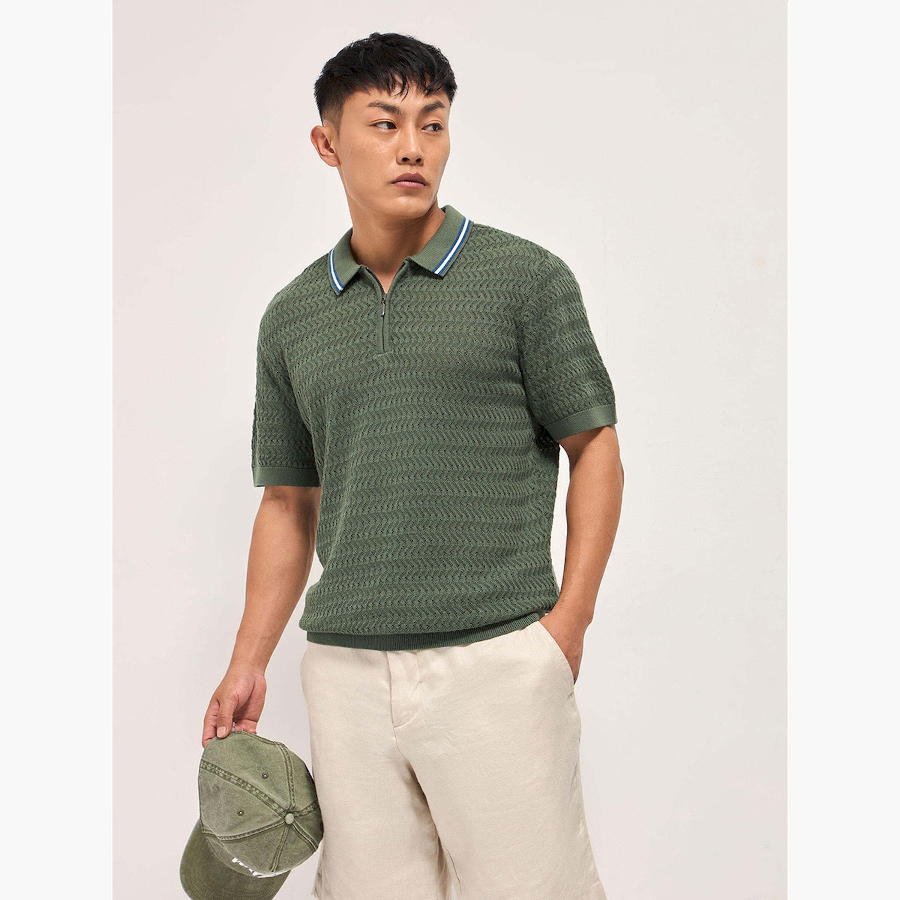 قميص بولو رجالي قطن خالص وقصة ضيقة-men-clothing-tshirtsandpolos-polos-image-1