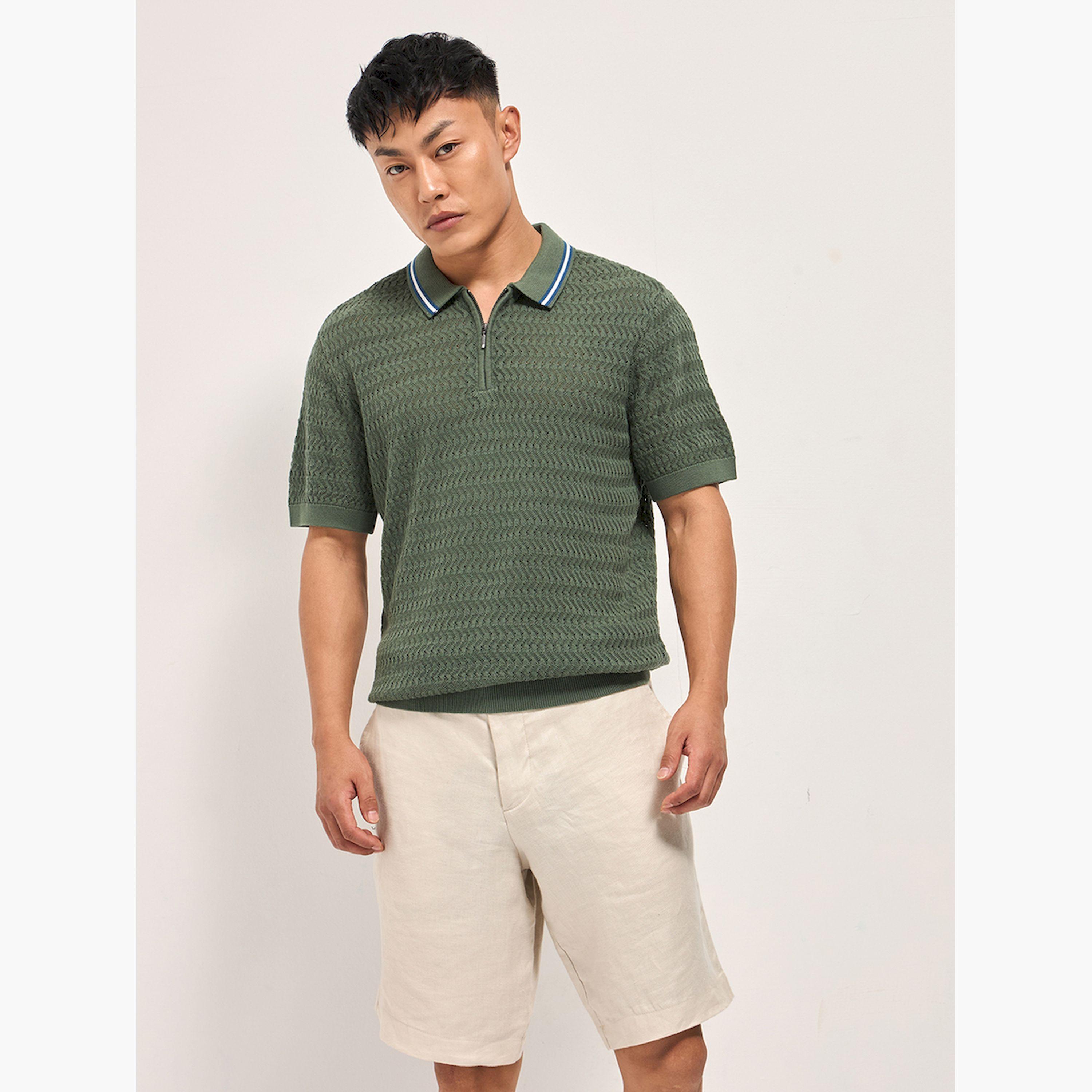 قميص بولو رجالي قطن خالص وقصة ضيقة-men-clothing-tshirtsandpolos-polos-image-3