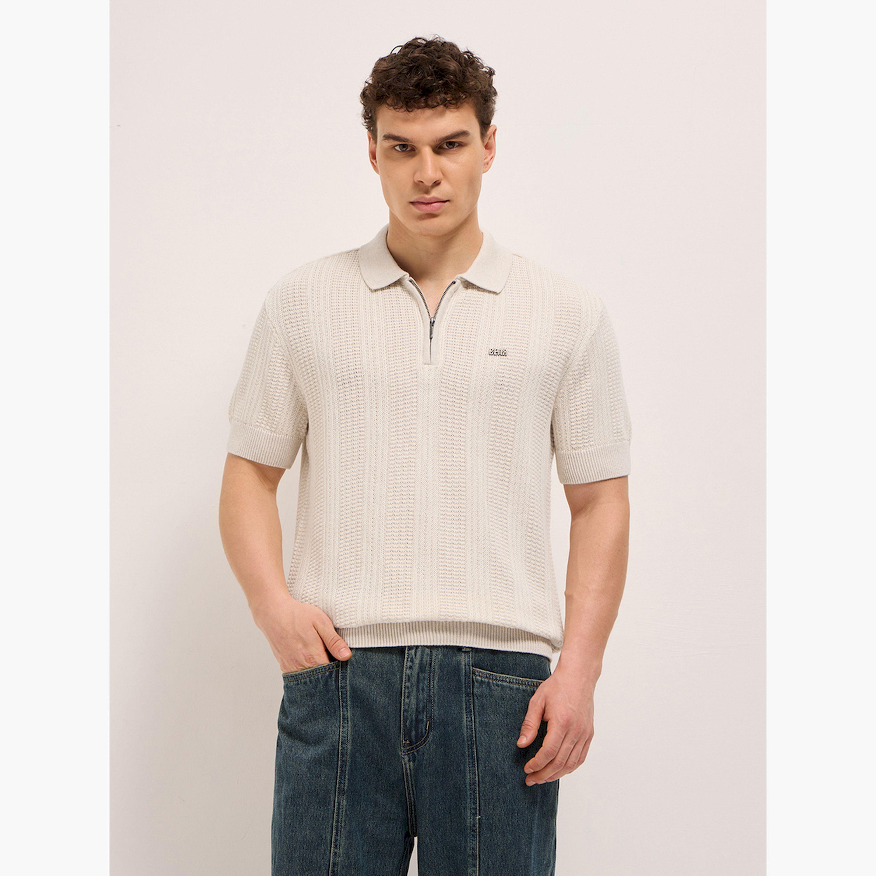 قميص بولو رجالي قطني بارز الملمس وقصة مريحة-men-clothing-tshirtsandpolos-polos-image-1