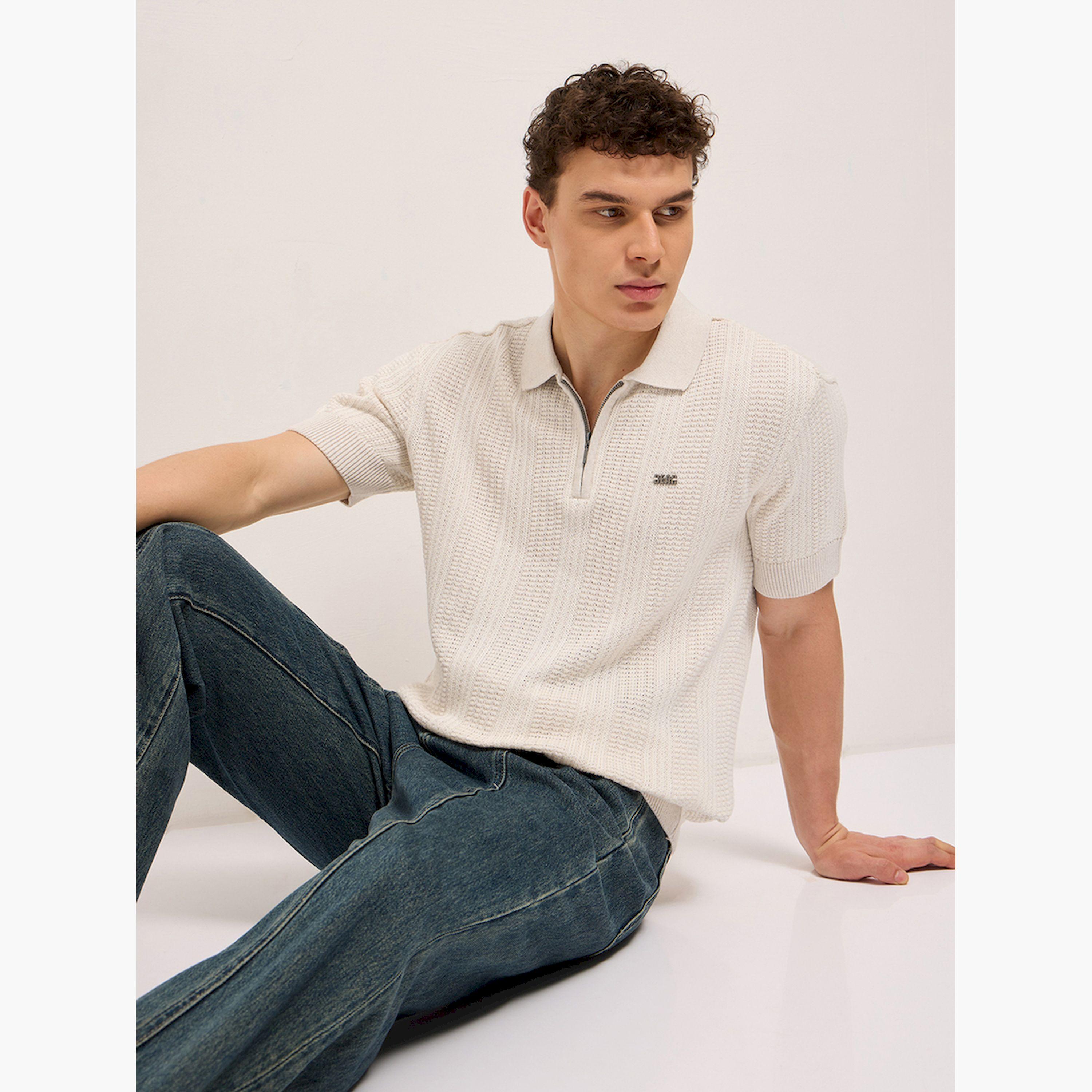 قميص بولو رجالي قطني بارز الملمس وقصة مريحة-men-clothing-tshirtsandpolos-polos-image-4