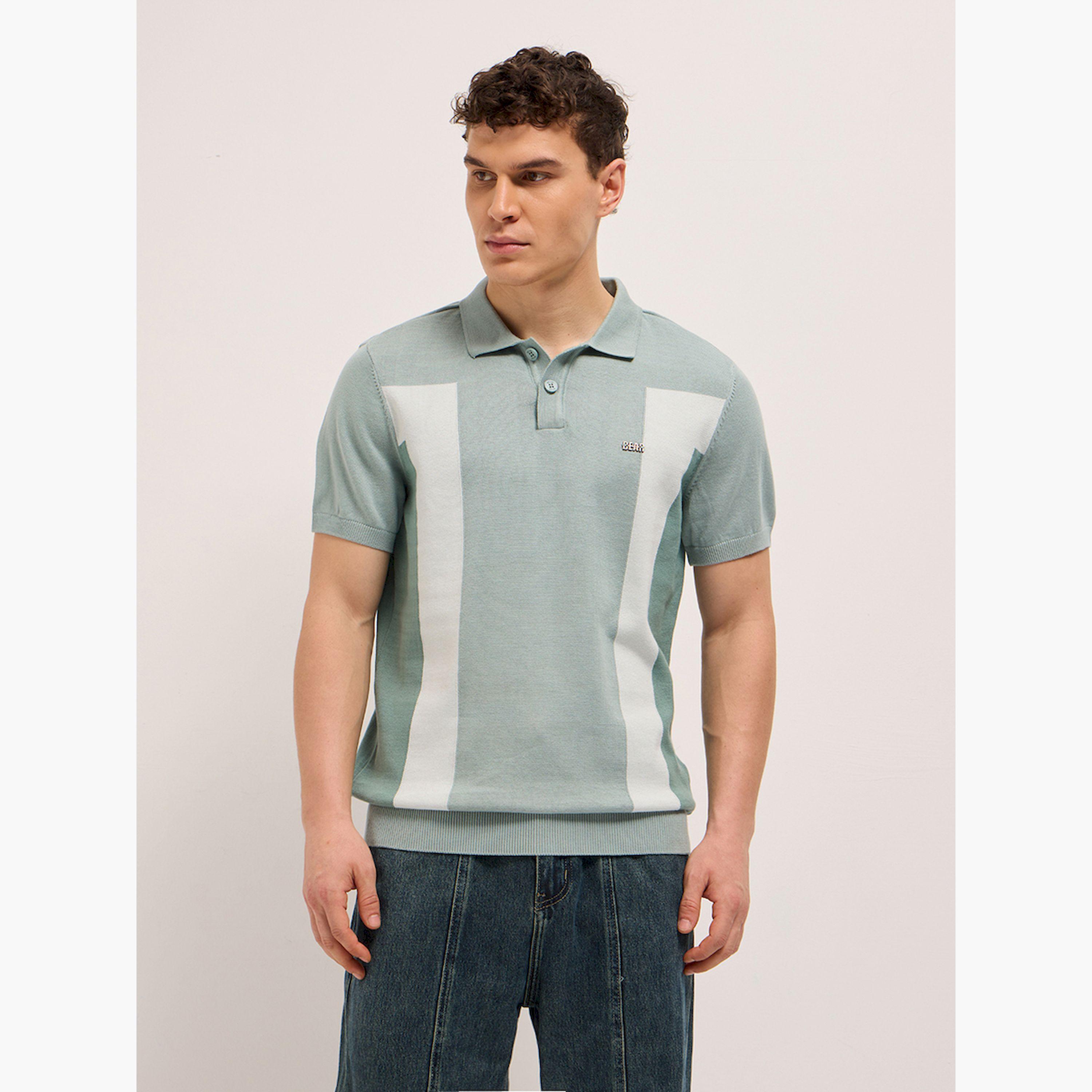 قميص بولو رجالي قطني بتصميم كتل الألوان وقصة عادية-men-clothing-tshirtsandpolos-polos-image-1