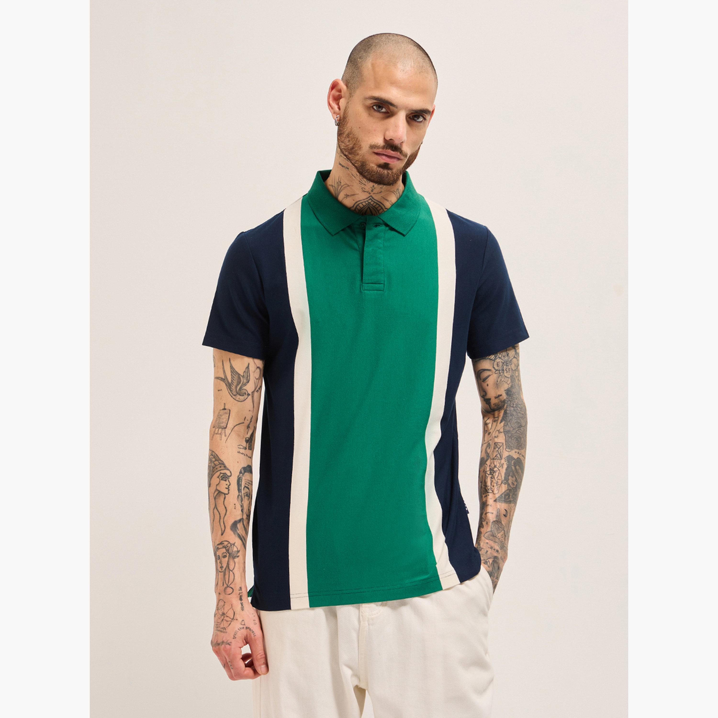قميص بولو رجالي قطني بتصميم كتل الألوان وقصة عادية-men-clothing-tshirtsandpolos-polos-image-1