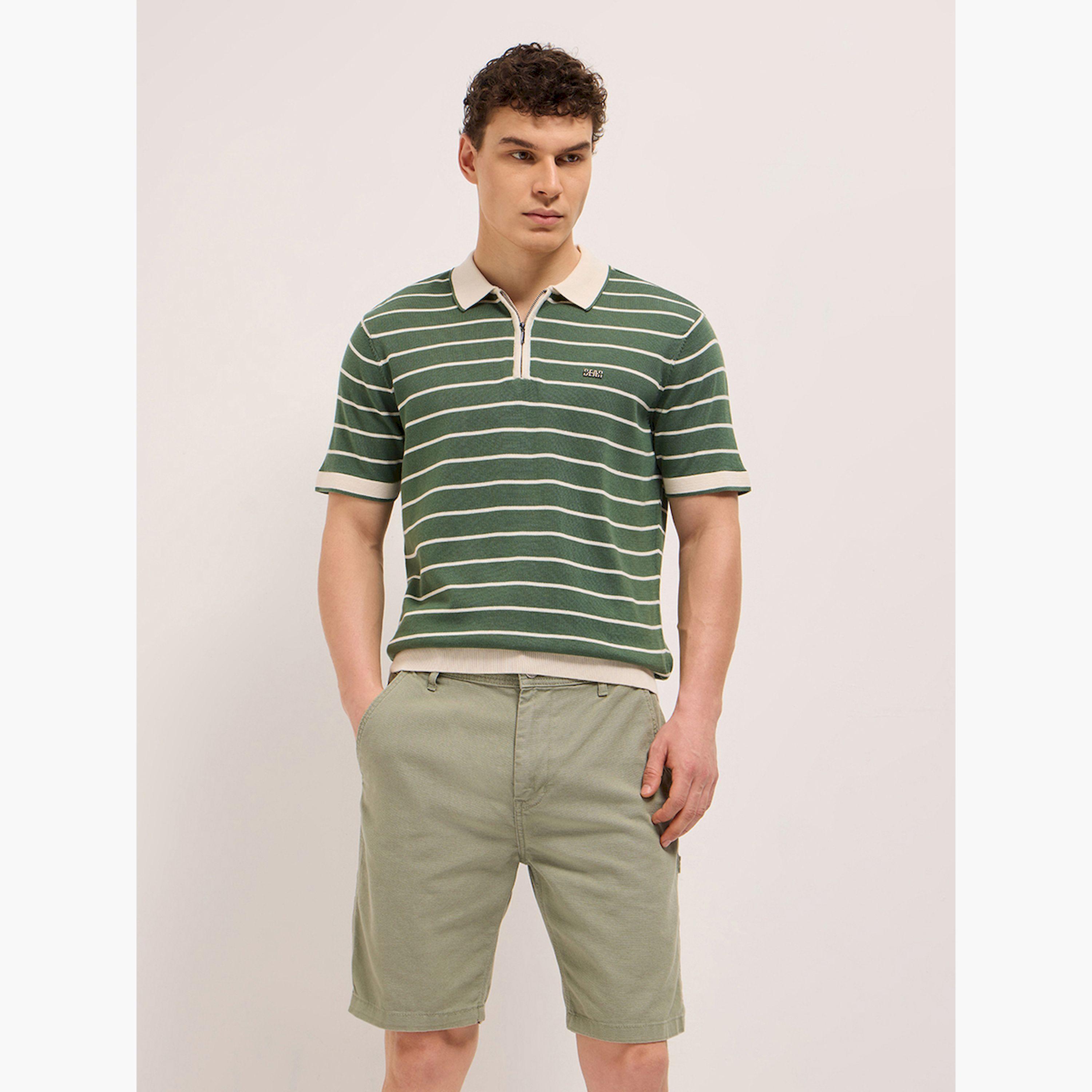 قميص بولو رجالي قطني مخطط وقصة ضيقة-men-clothing-tshirtsandpolos-polos-image-1