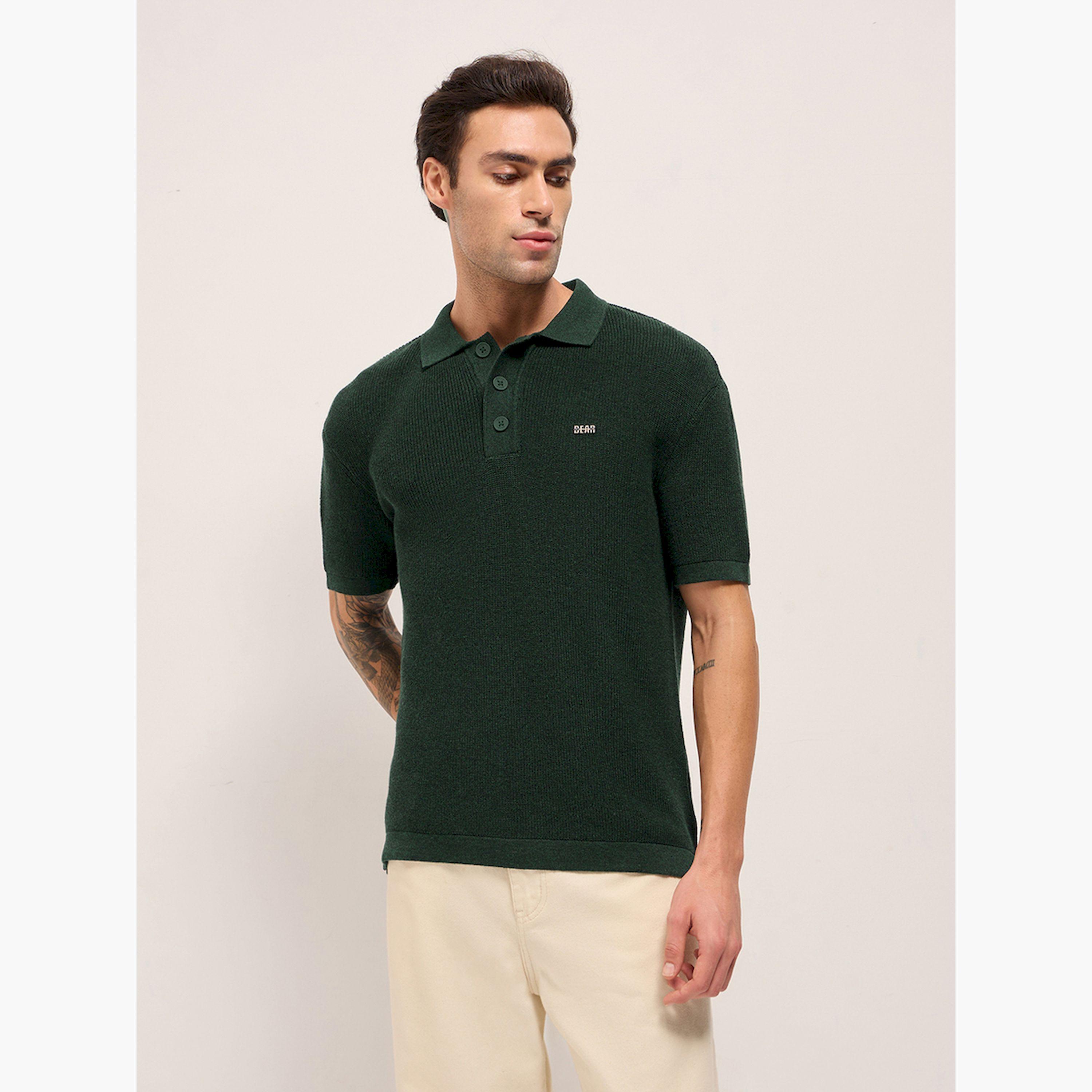 قميص بولو رجالي قطن خالص بارز الملمس وقصة مريحة-men-clothing-tshirtsandpolos-polos-image-1
