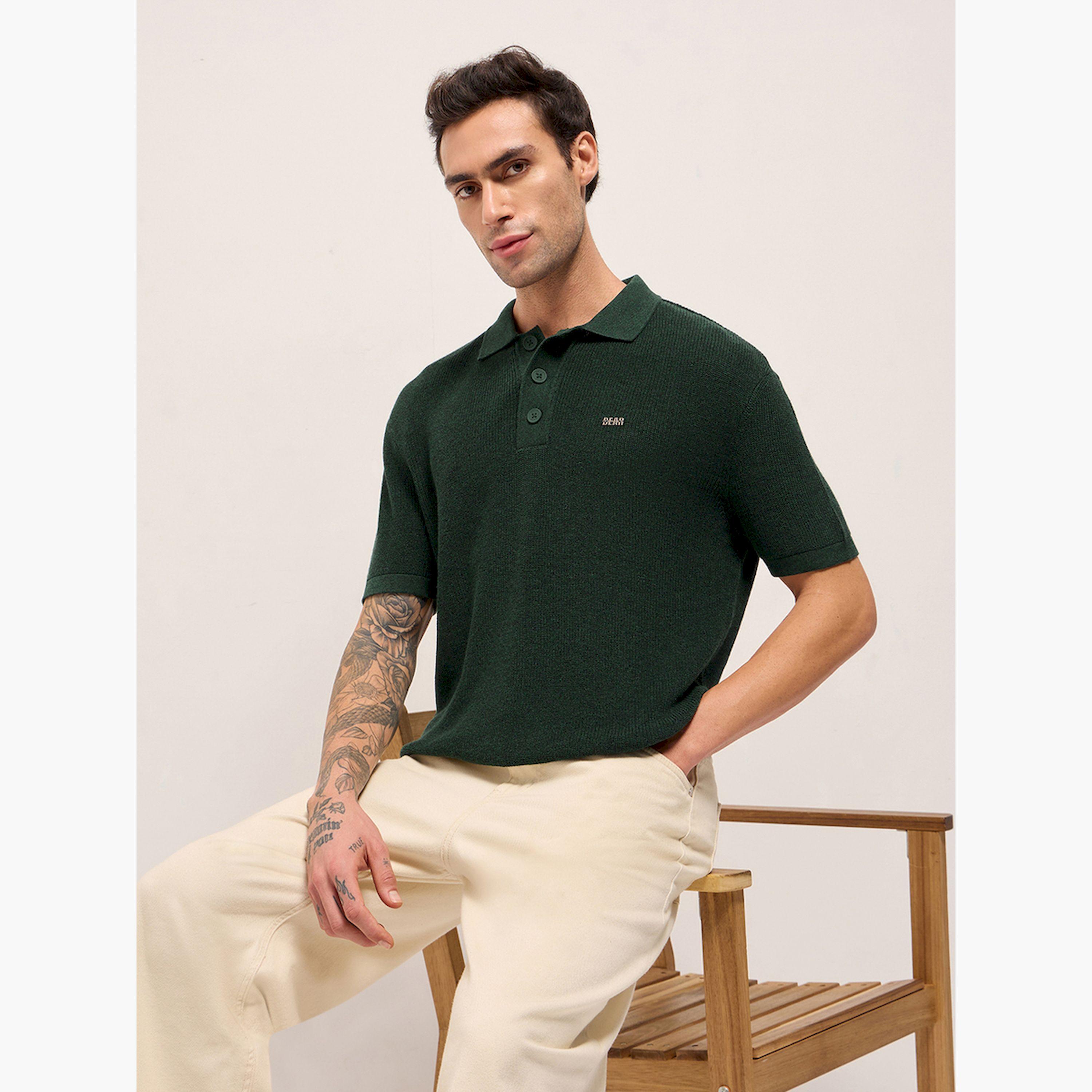 قميص بولو رجالي قطن خالص بارز الملمس وقصة مريحة-men-clothing-tshirtsandpolos-polos-image-4