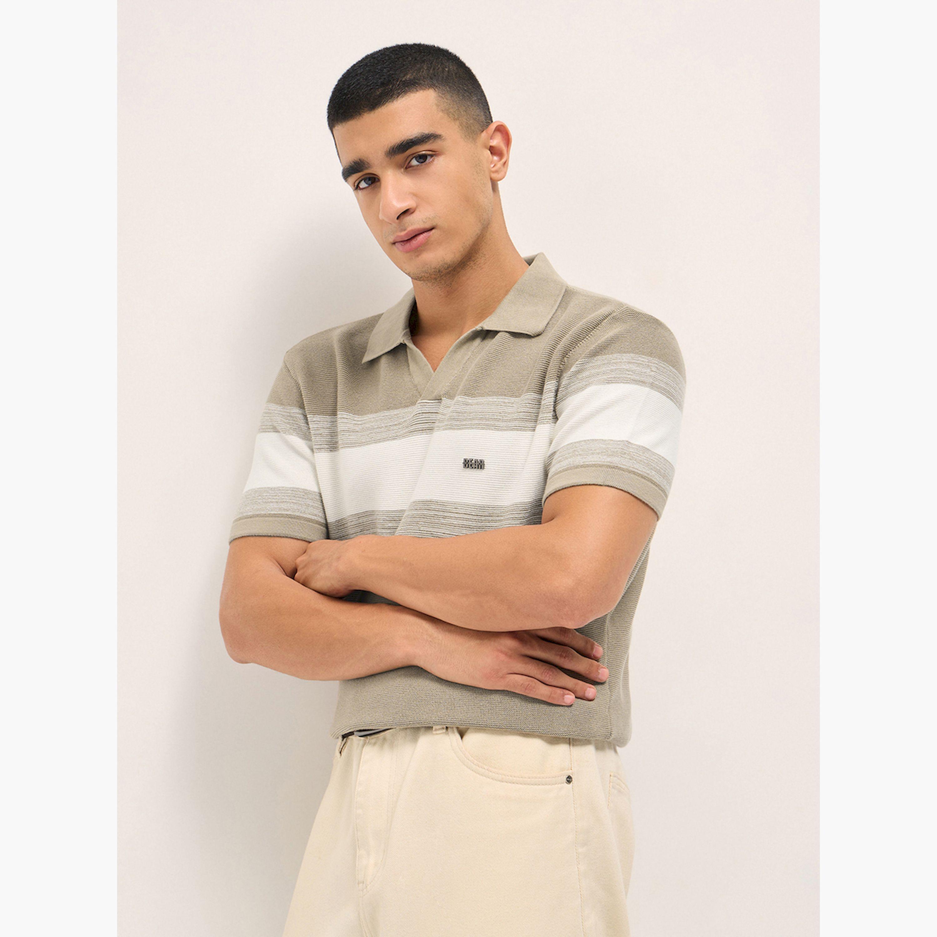 قميص بولو رجالي قطني محبوك مخطط وقصة ضيقة-men-clothing-tshirtsandpolos-polos-image-3