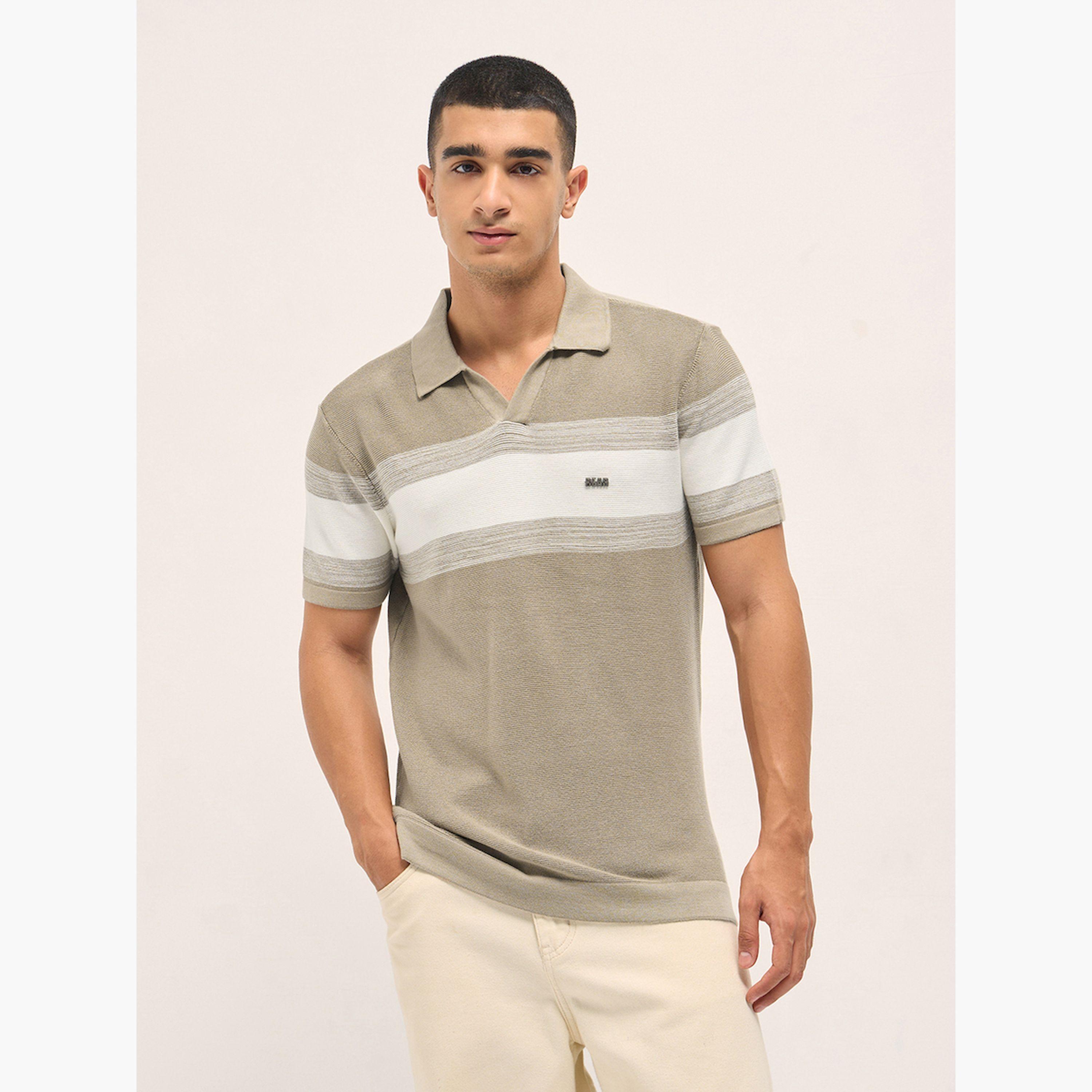 قميص بولو رجالي قطني محبوك مخطط وقصة ضيقة-men-clothing-tshirtsandpolos-polos-image-4