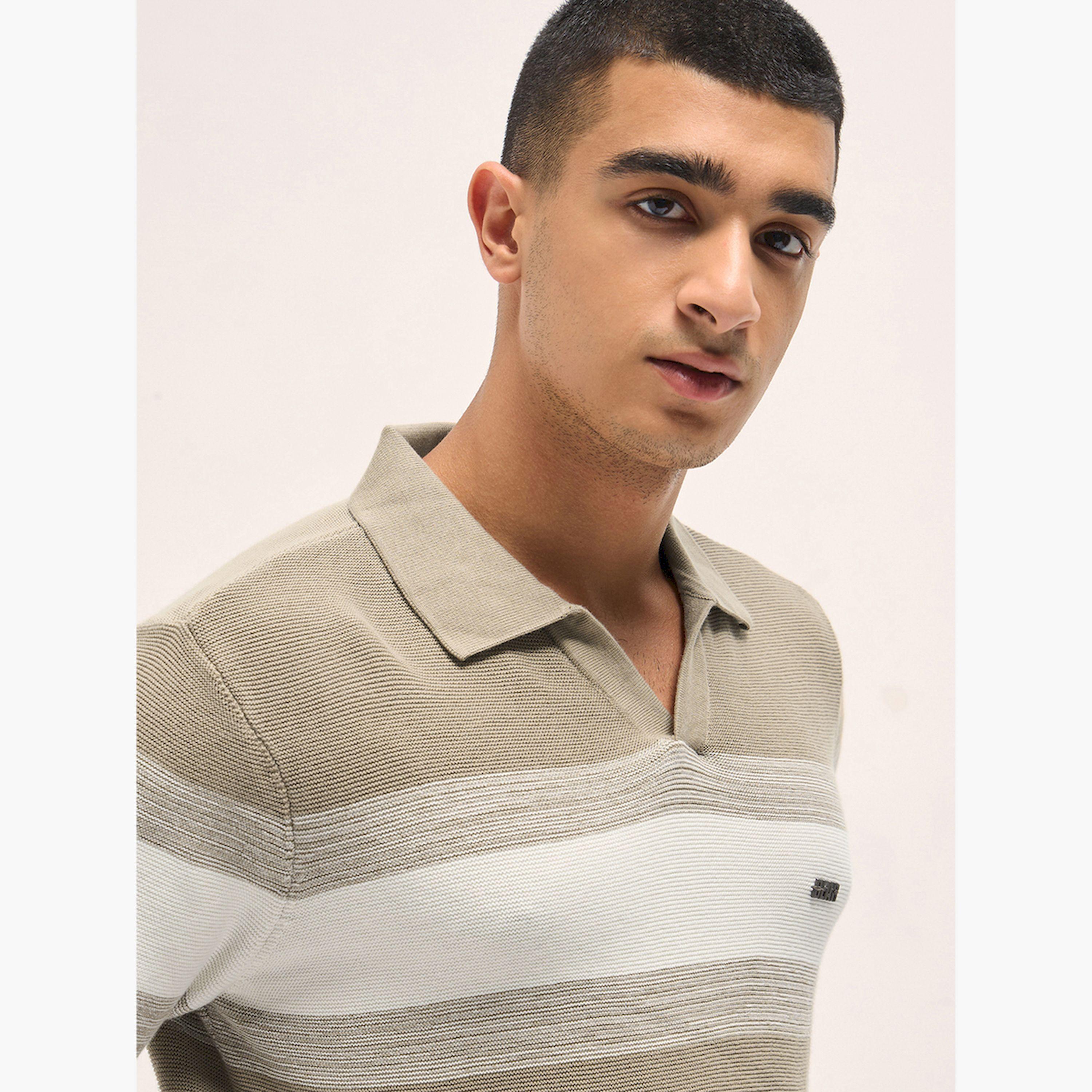 قميص بولو رجالي قطني محبوك مخطط وقصة ضيقة-men-clothing-tshirtsandpolos-polos-image-6