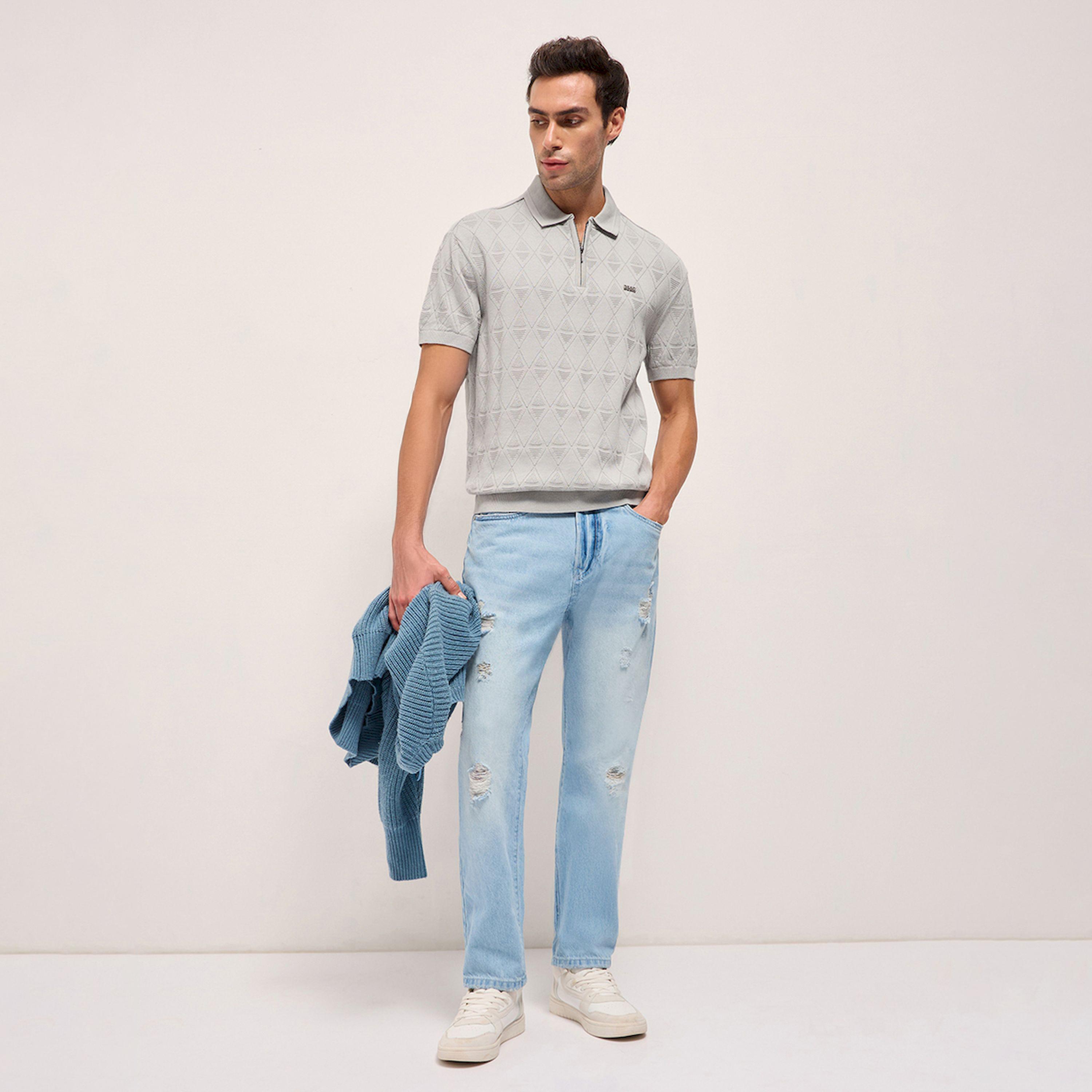 قميص بولو رجالي قطن خالص بارز الملمس وقصة مريحة-men-clothing-tshirtsandpolos-polos-image-2