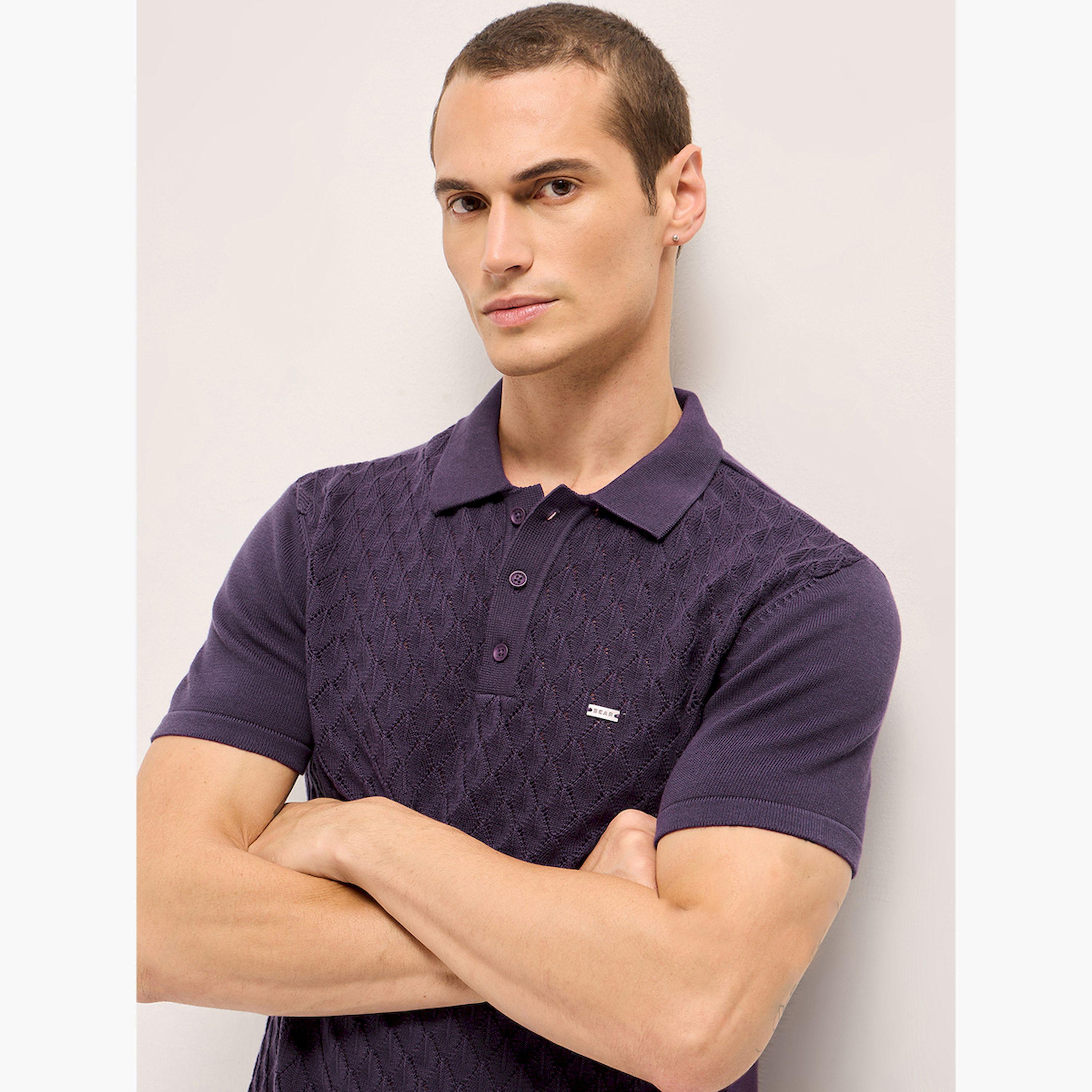 The Bear House X Styli Men Pure Cotton Textured Flat Knit Slim Fit Polo-men-clothing-tshirtsandpolos-polos-image-3