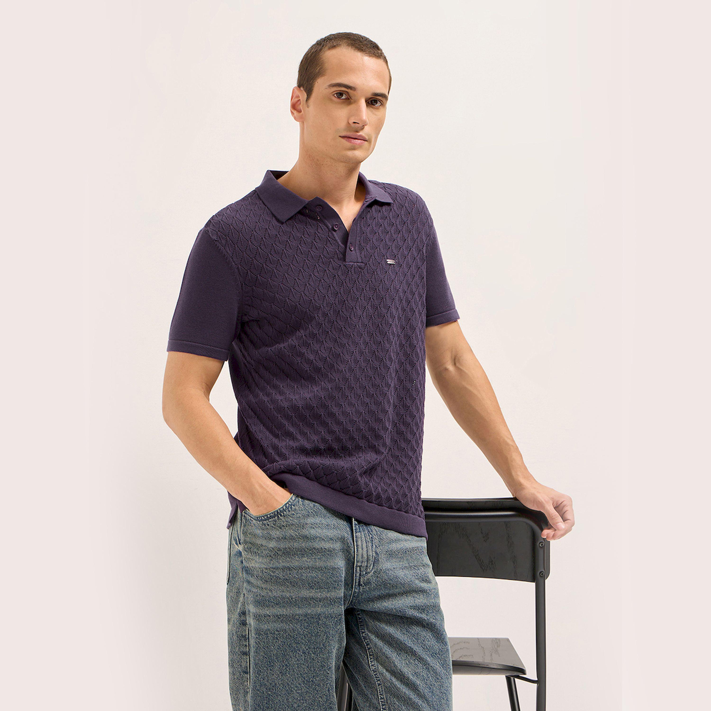 The Bear House X Styli Men Pure Cotton Textured Flat Knit Slim Fit Polo-men-clothing-tshirtsandpolos-polos-image-4