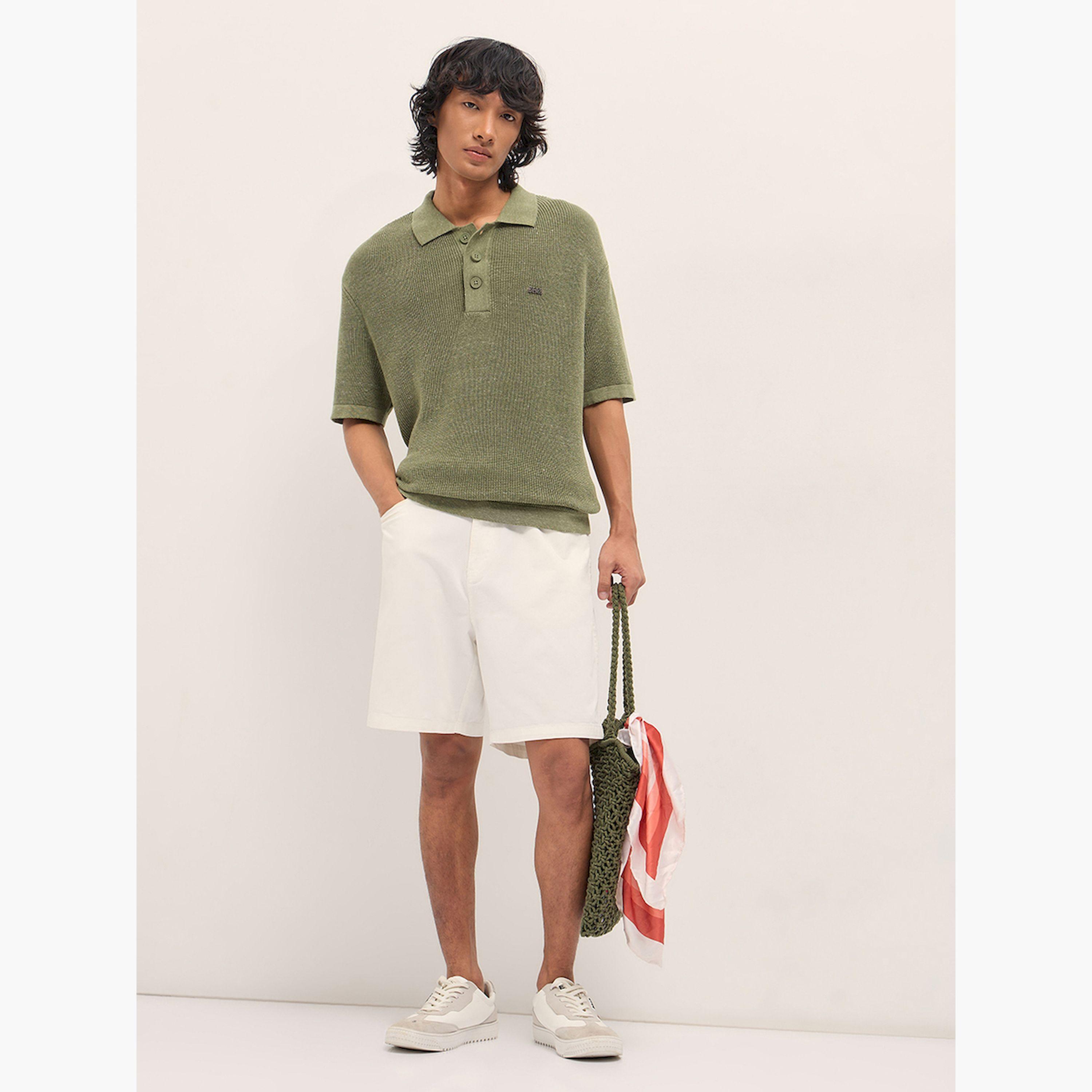 قميص بولو رجالي قطن خالص محبوك بارز الملمس وقصة عادية-men-clothing-tshirtsandpolos-polos-image-2