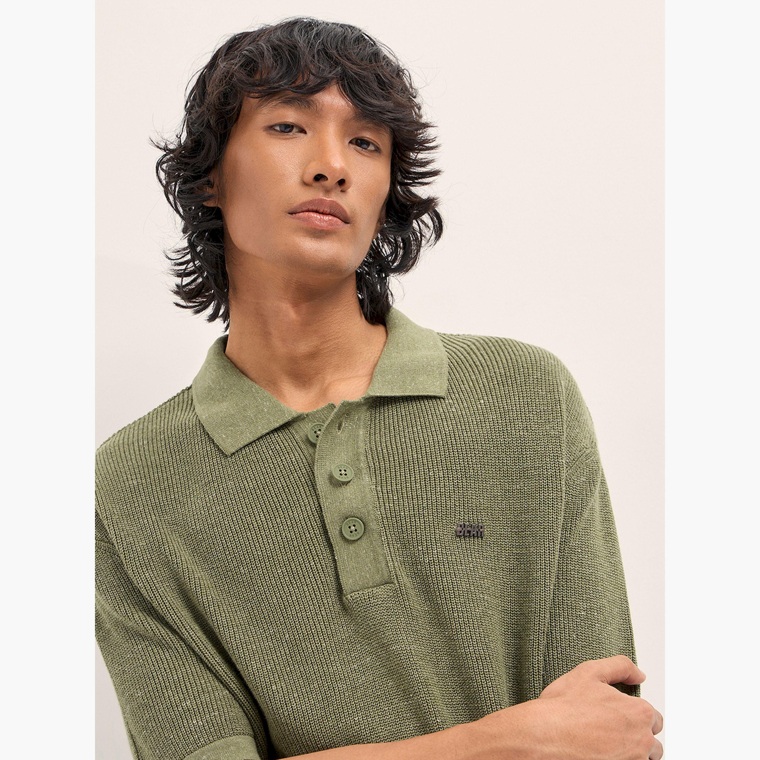 قميص بولو رجالي قطن خالص محبوك بارز الملمس وقصة عادية-men-clothing-tshirtsandpolos-polos-image-3