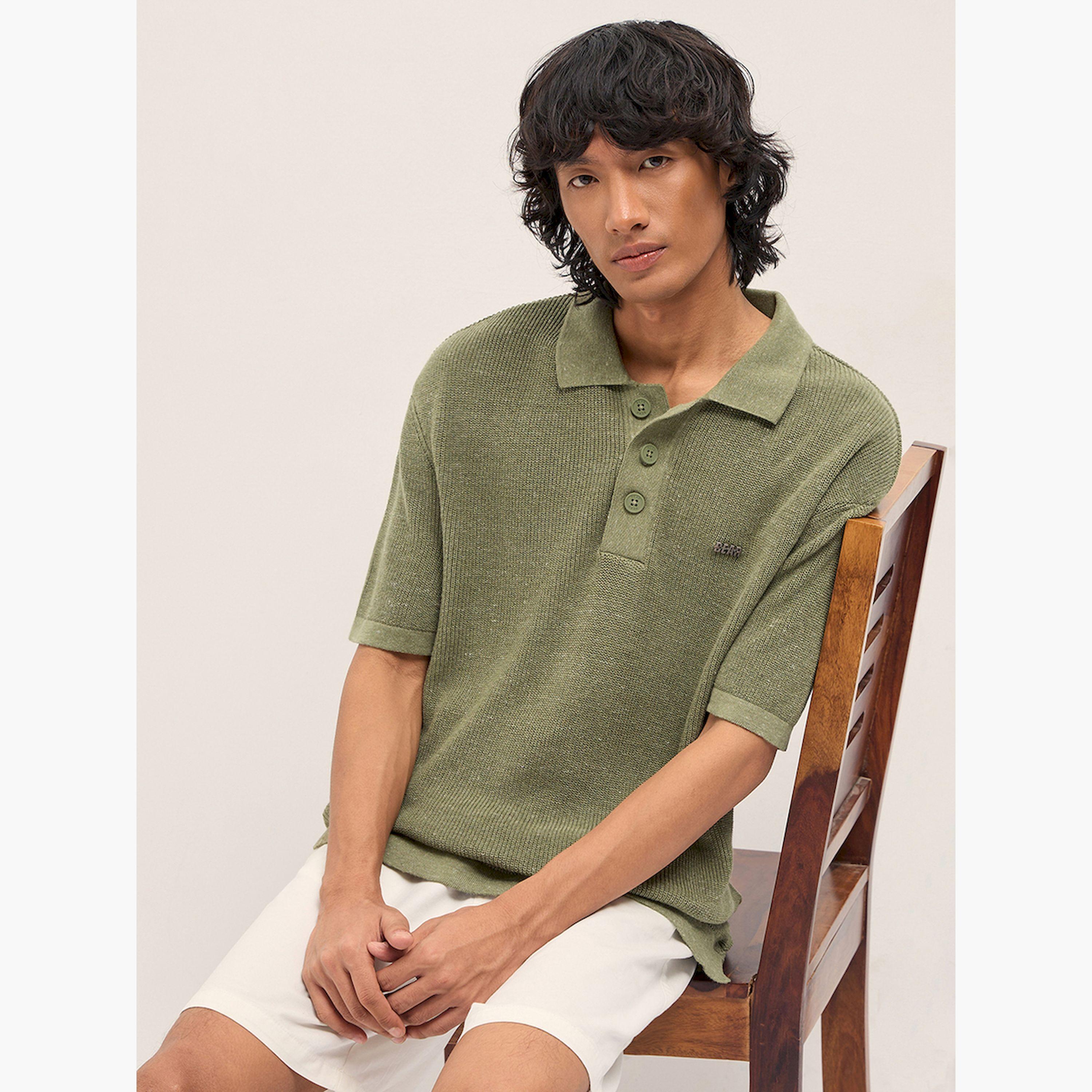 قميص بولو رجالي قطن خالص محبوك بارز الملمس وقصة عادية-men-clothing-tshirtsandpolos-polos-image-4