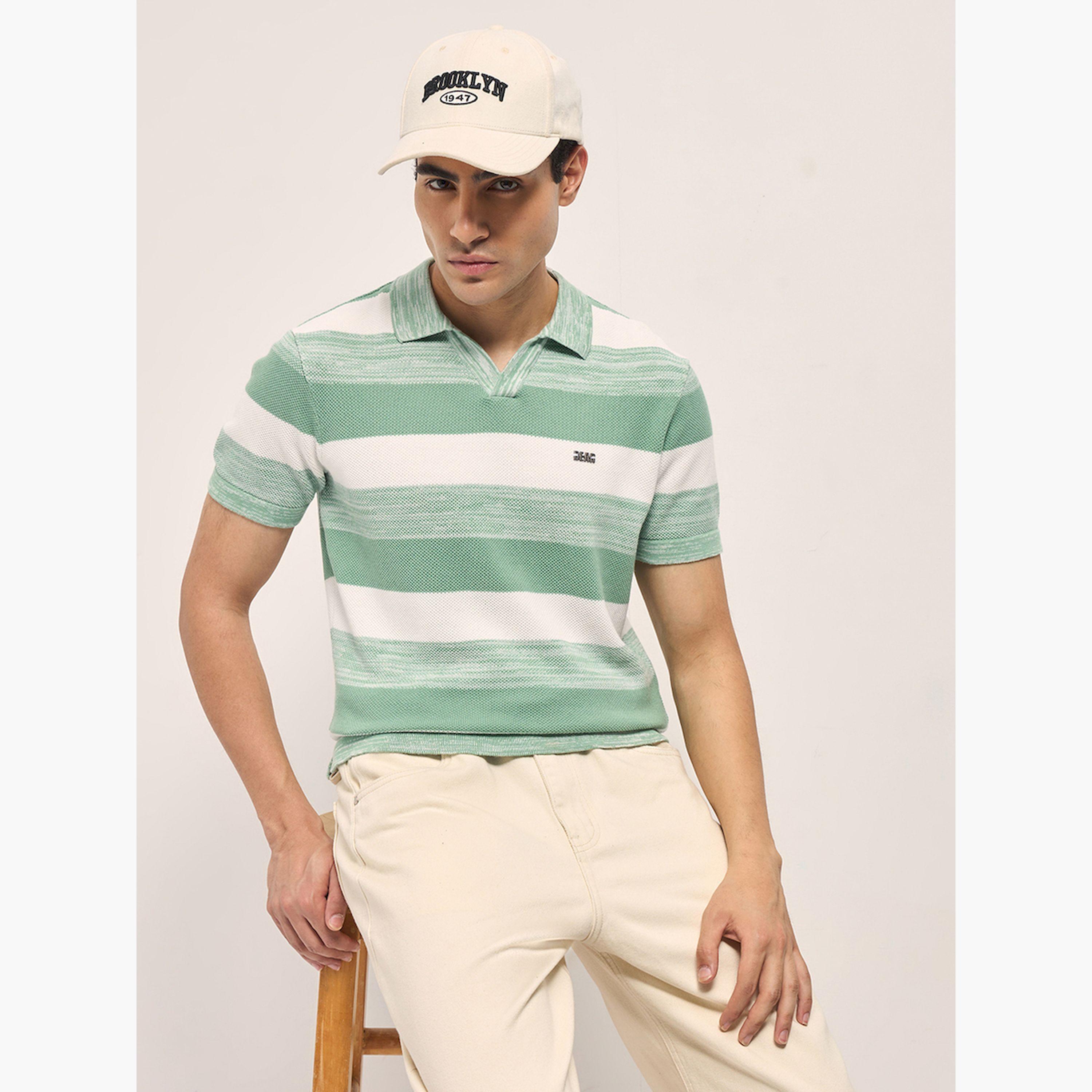 قميص بولو رجالي قطن خالص محبوك مخطط وقصة ضيقة-men-clothing-tshirtsandpolos-polos-image-4