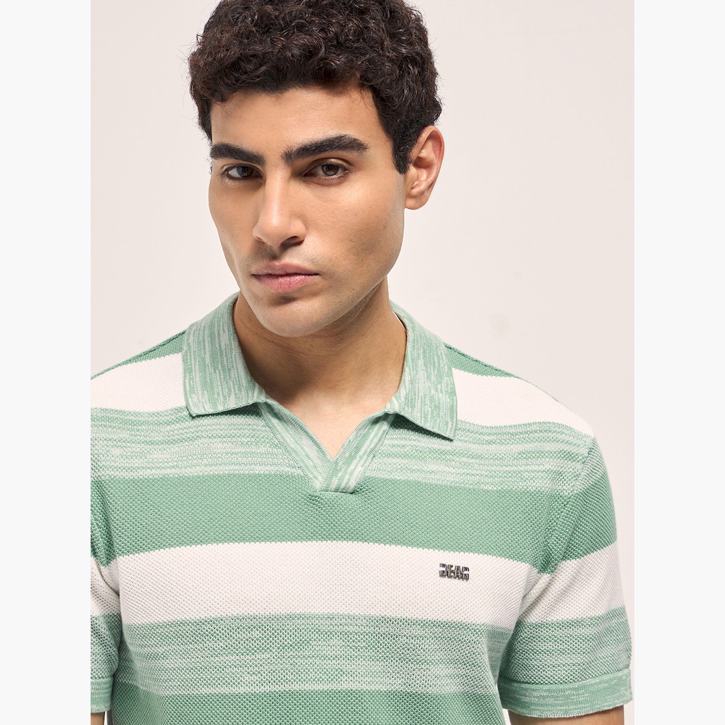 قميص بولو رجالي قطن خالص محبوك مخطط وقصة ضيقة-men-clothing-tshirtsandpolos-polos-image-6