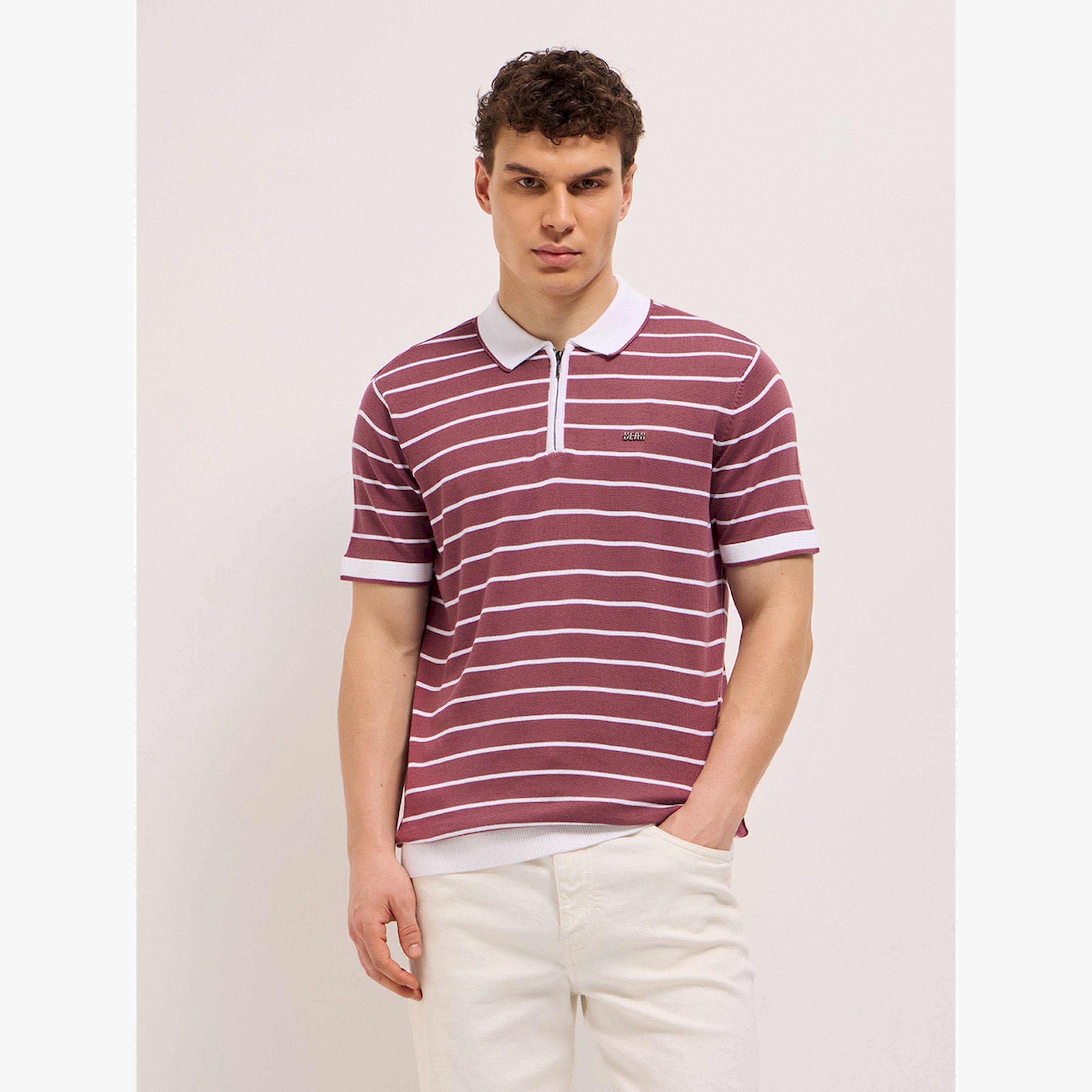 قميص بولو رجالي قطني مخطط وقصة ضيقة-men-clothing-tshirtsandpolos-polos-image-1
